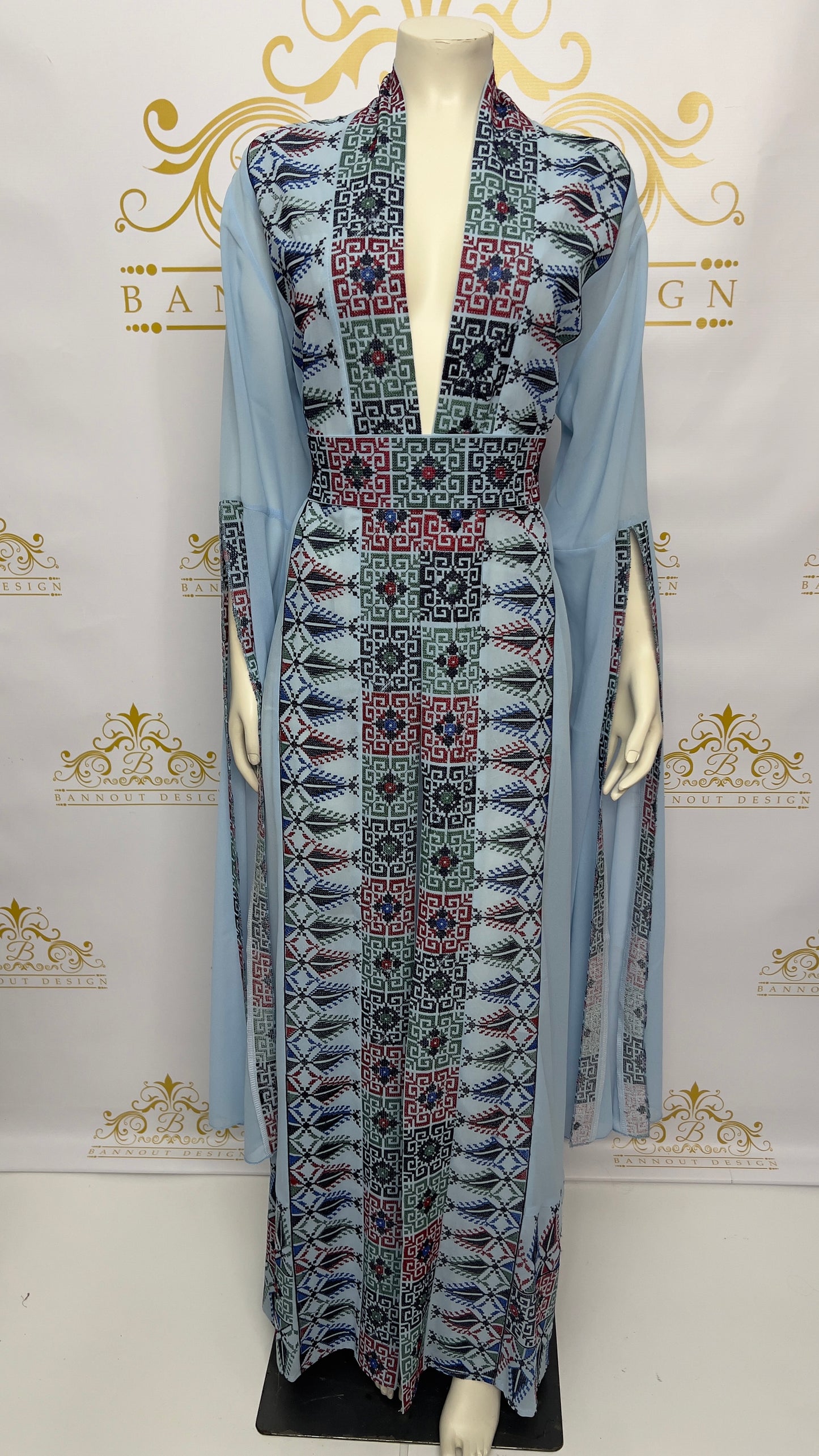 Embroidered Cardigan Open side Sleeve | Blue