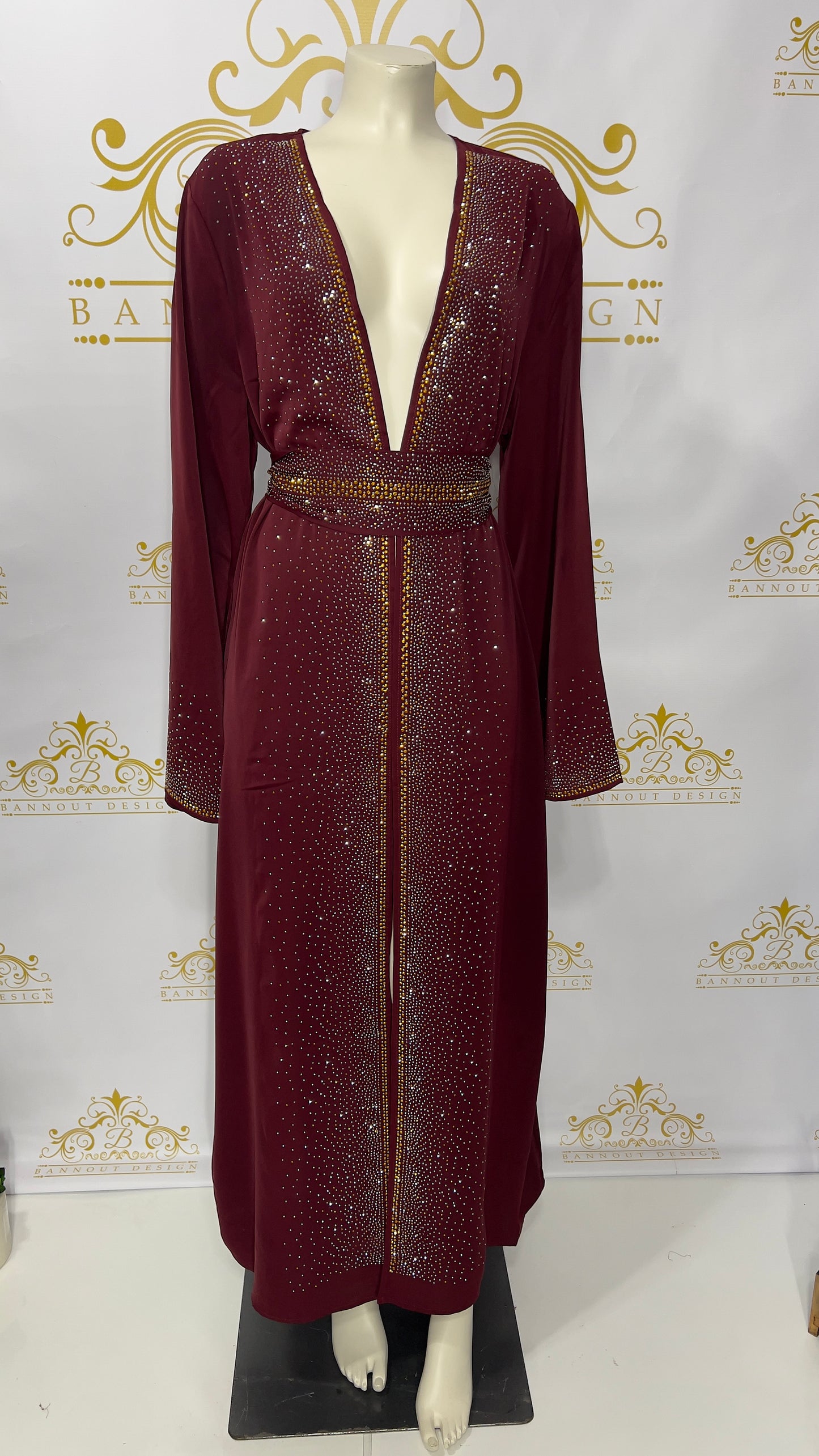 Abaya Cardigan - Gold & Silver Rhinestones