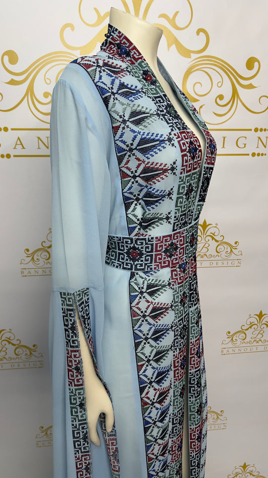 Embroidered Cardigan Open side Sleeve | Blue