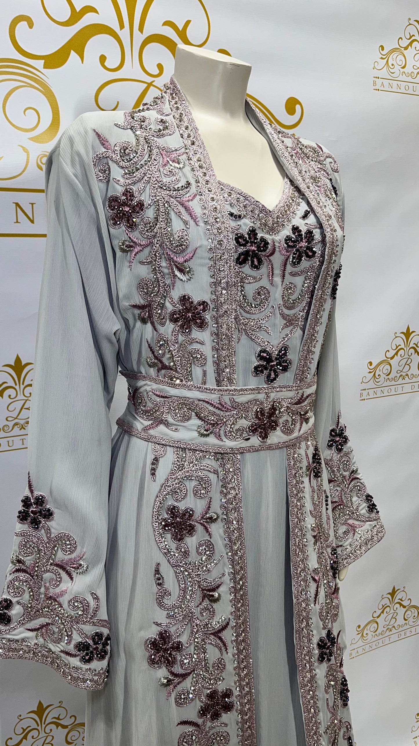 Kaftan_Abaya_3_Pcs._Embroidery_Colorful_Beads_Blue