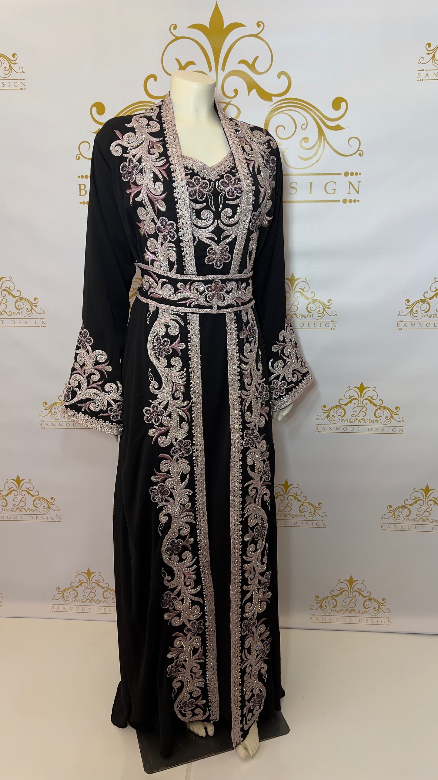 Kaftan Abaya 3 Pcs. Embroidery Colorful Beads Women's Caftan Black