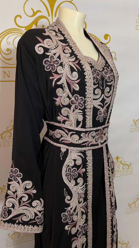 Kaftan Abaya 3 Pcs. Embroidery Colorful Beads Women's Caftan Black