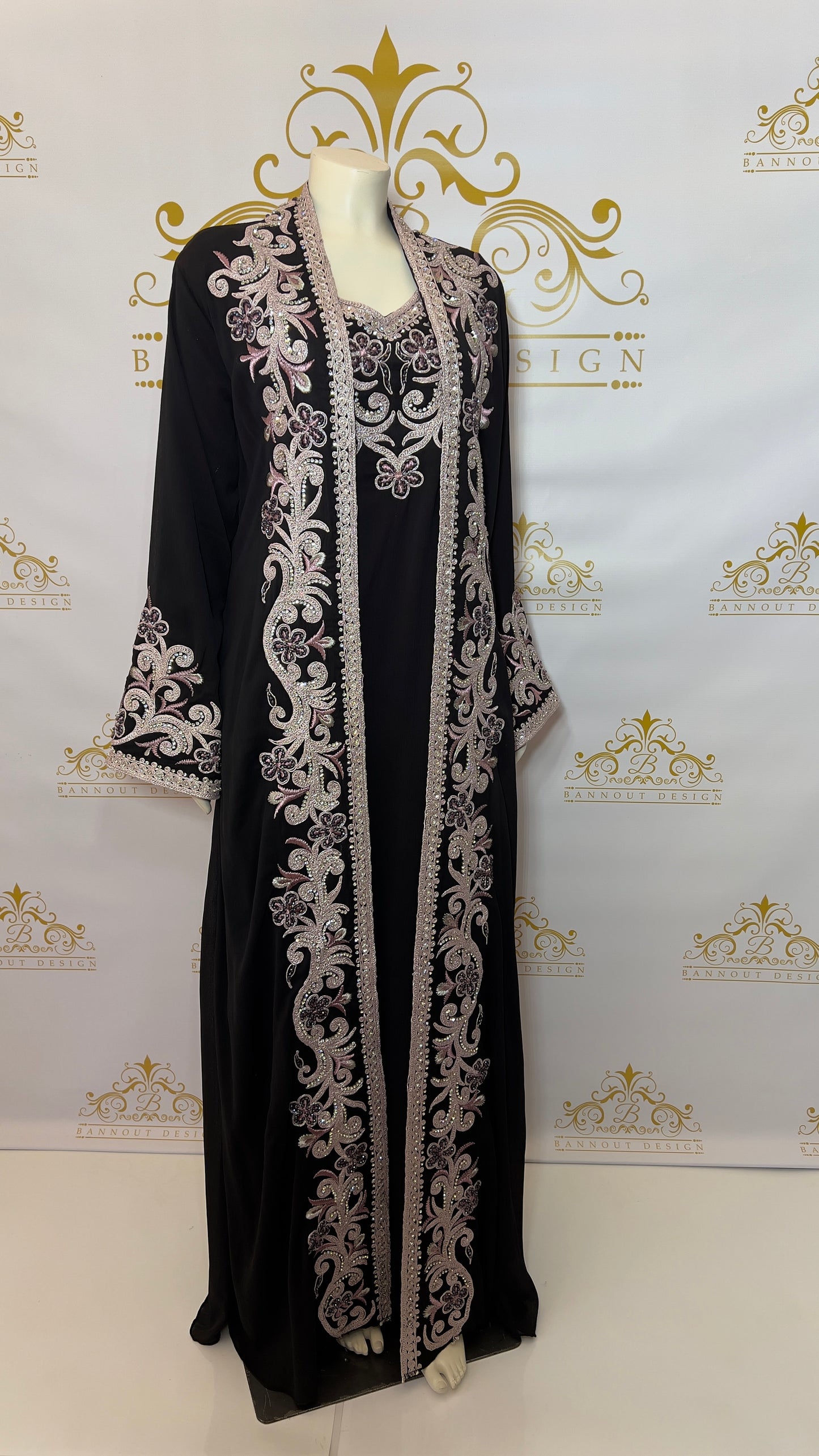 Kaftan Abaya 3 Pcs. Embroidery Colorful Beads Women's Caftan Black