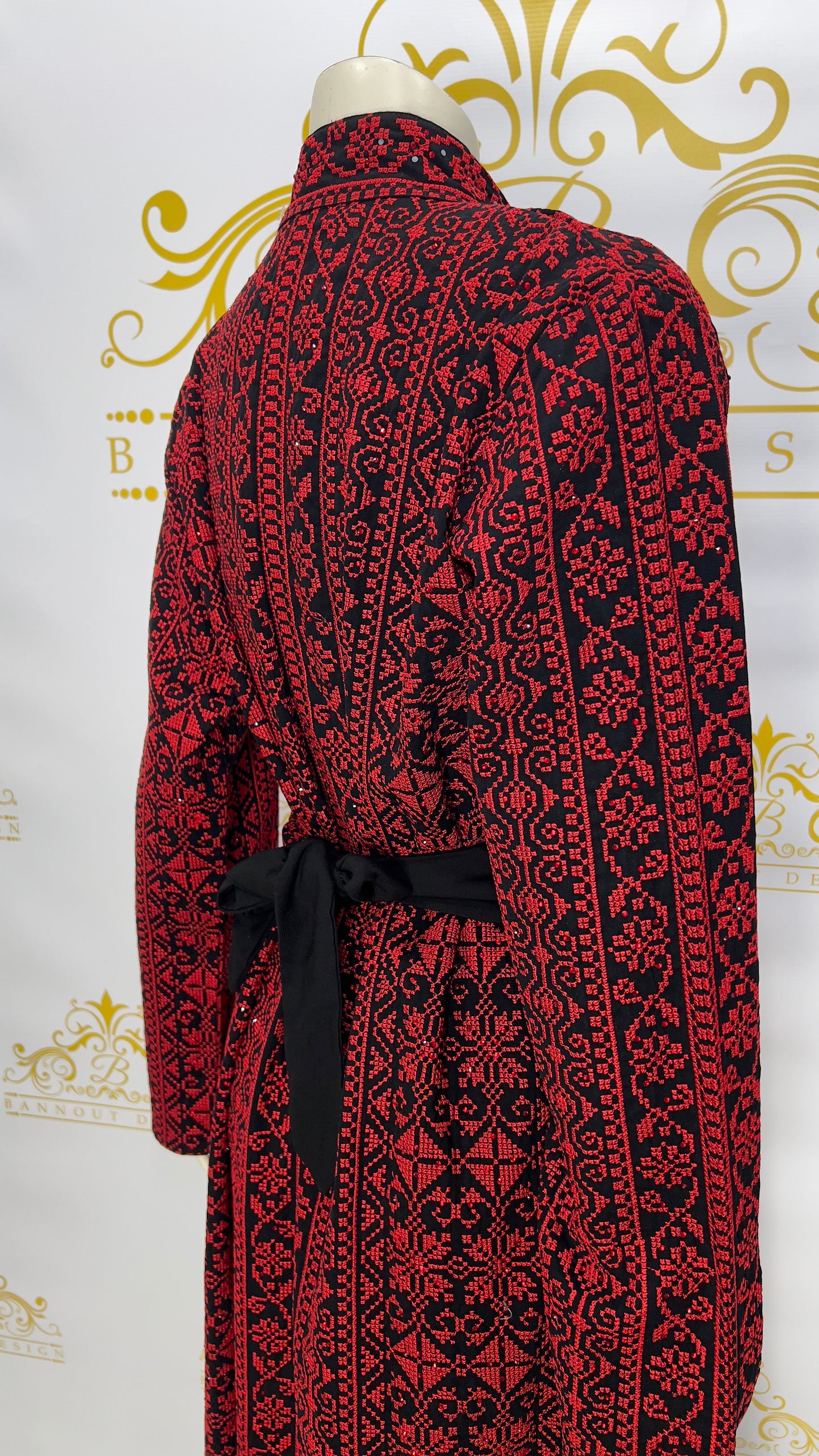 Palestinian Embroidery Thobe Dress 3 Pcs. Red & Black