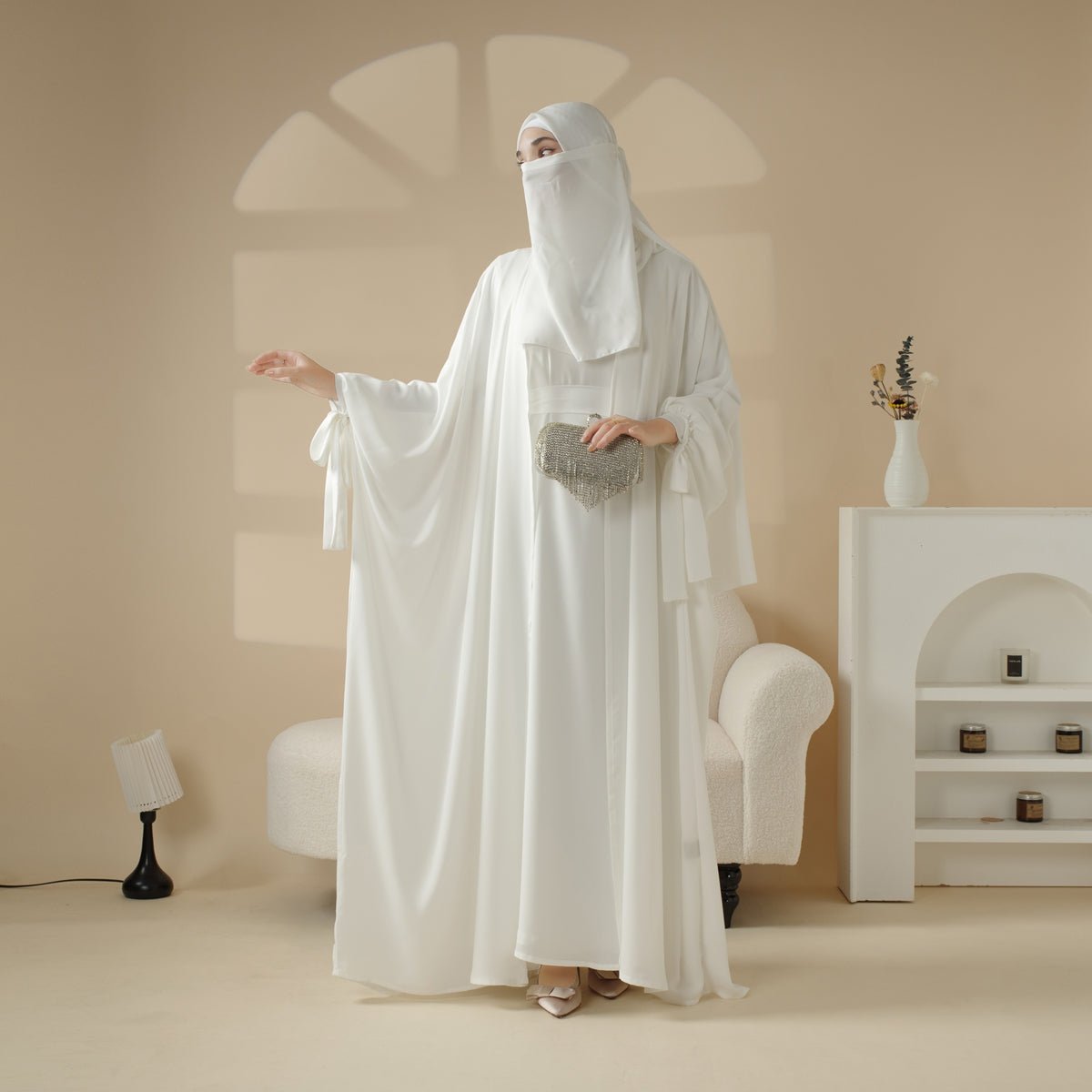 5 Pc. Set Farasha Abaya, Premium Farasha Textured Open Abaya (MOA095)