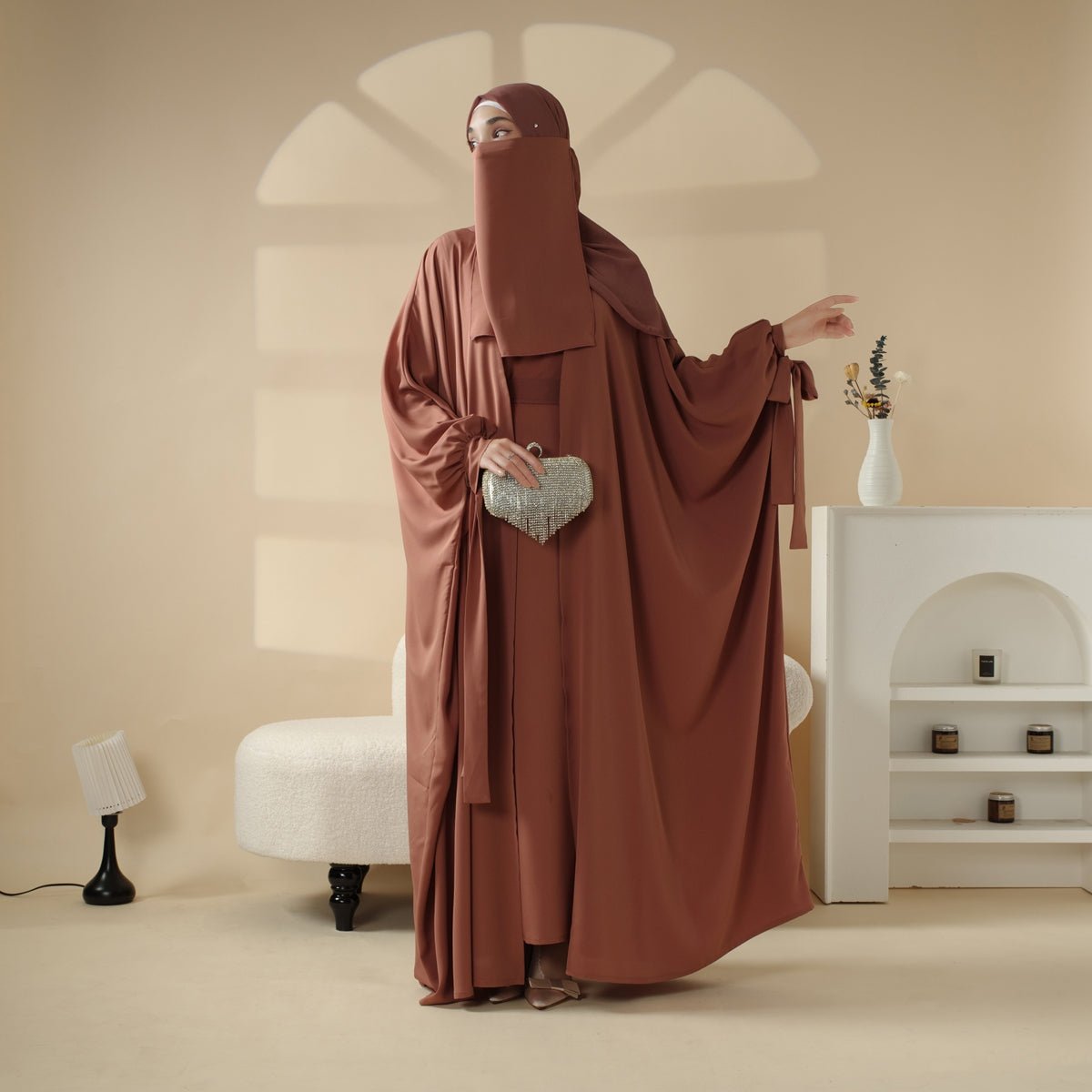 5 Pc. Set Farasha Abaya, Premium Farasha Textured Open Abaya (MOA095)