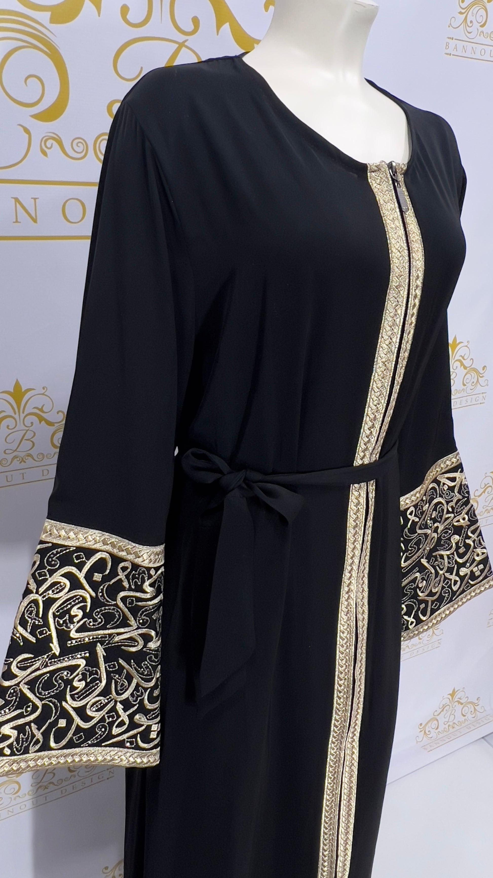 Arabic Embroidery Letters Open Abaya Bisht
