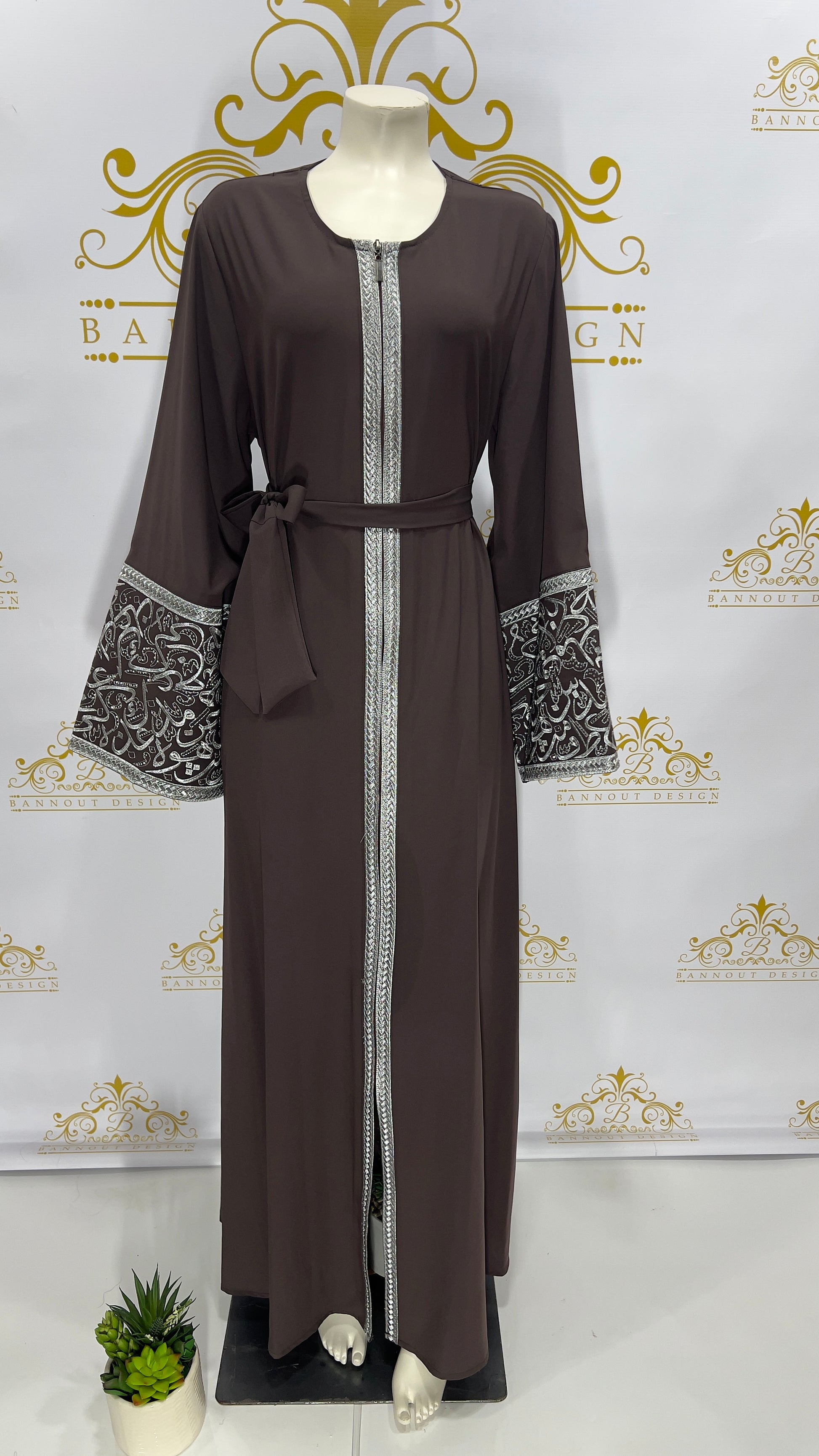 Arabic Silver Embroidery Letters Open Abaya modest fashion online dress long