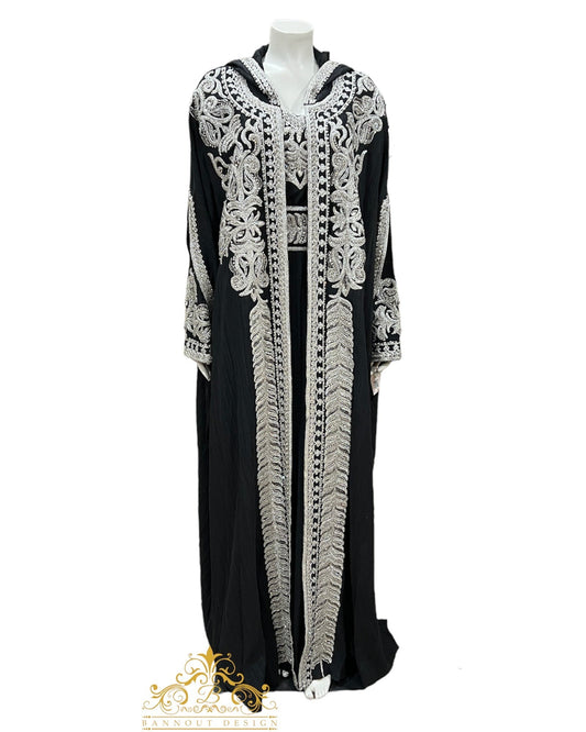 Embroidery Hooded Kaftan 3 Pcs. - Fancy Elegant and Chic Moraccon Beaded Embroidery Tatreez Kaftan Caftan For Muslim Women Wear Maxi Long Sleeve Dress Henna Eid Party Occasional Event