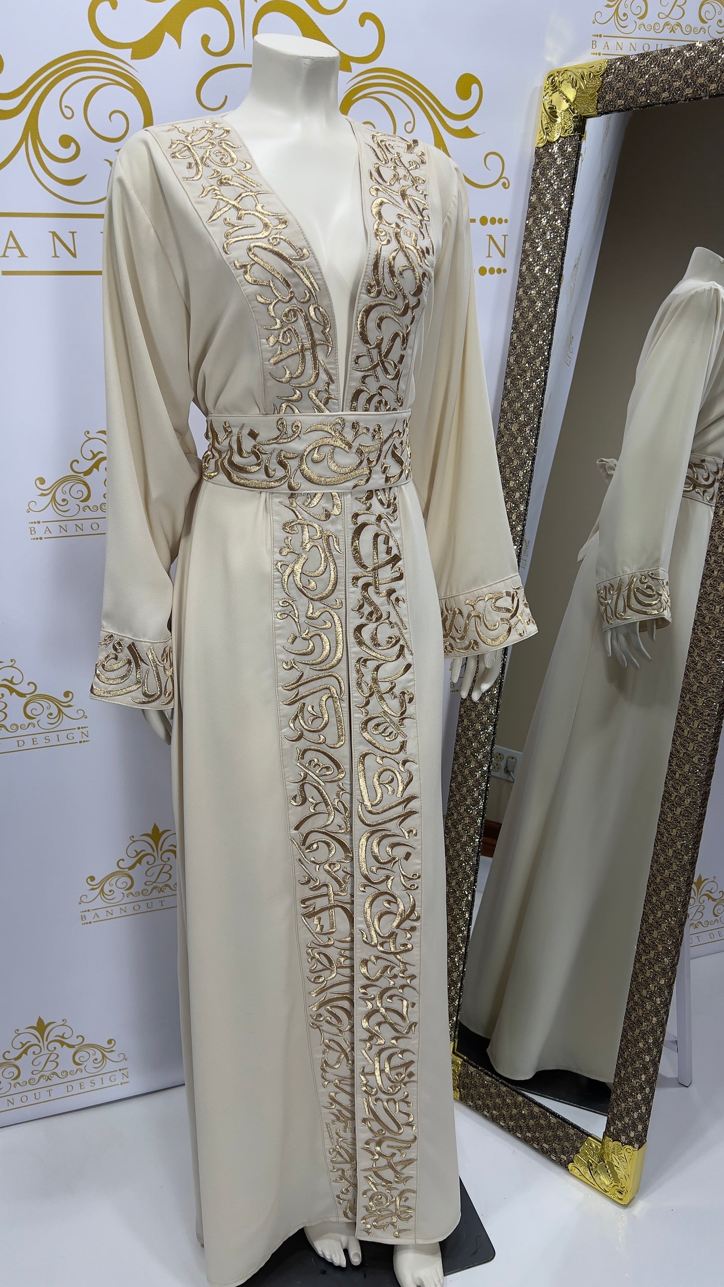 Cardigan women's Long Sleeve Maxi Abaya Embroidery Arabic Letters Design Huroof