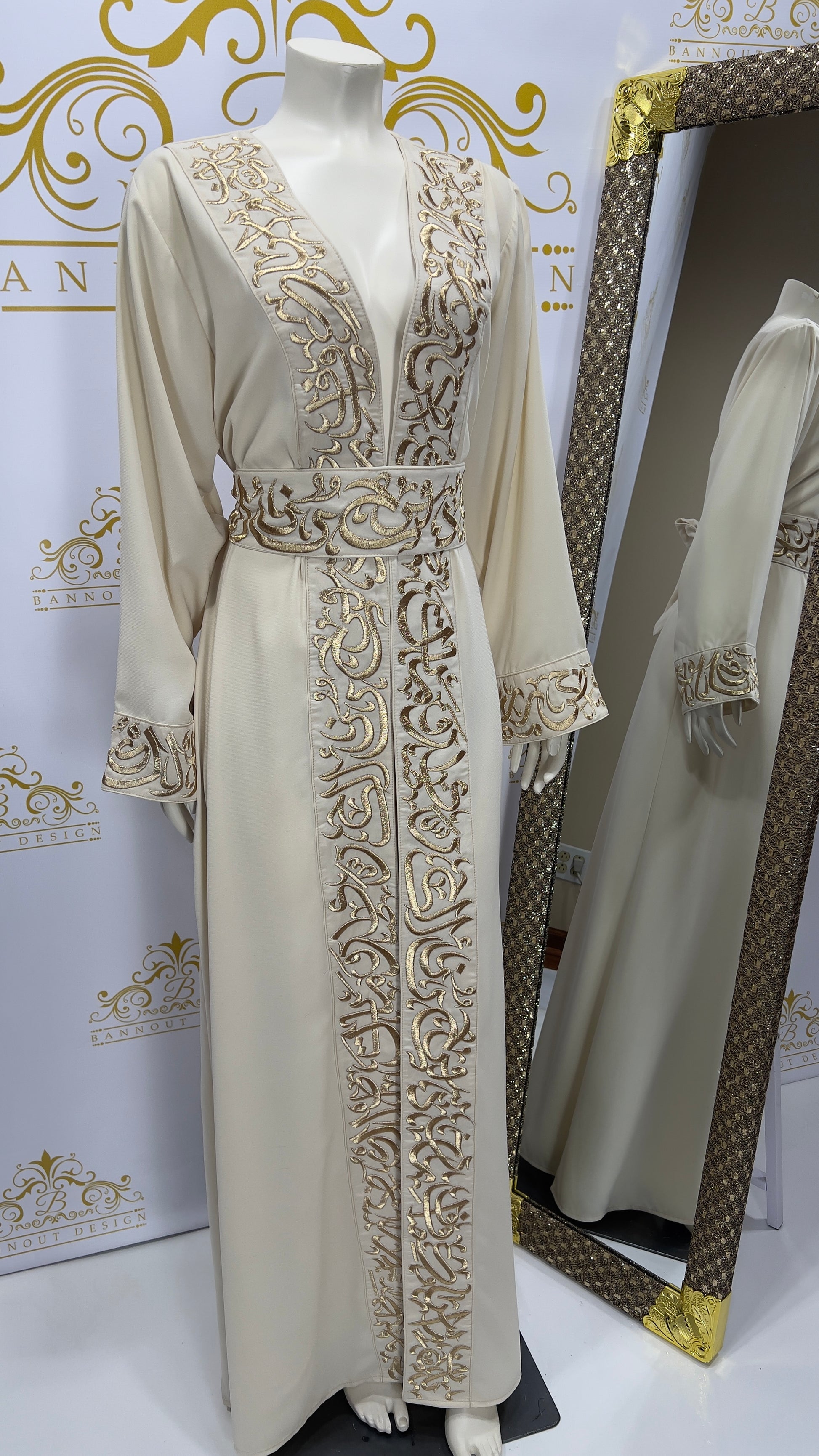 Cardigan women's Long Sleeve Maxi Abaya Embroidery Arabic Letters Design Huroof