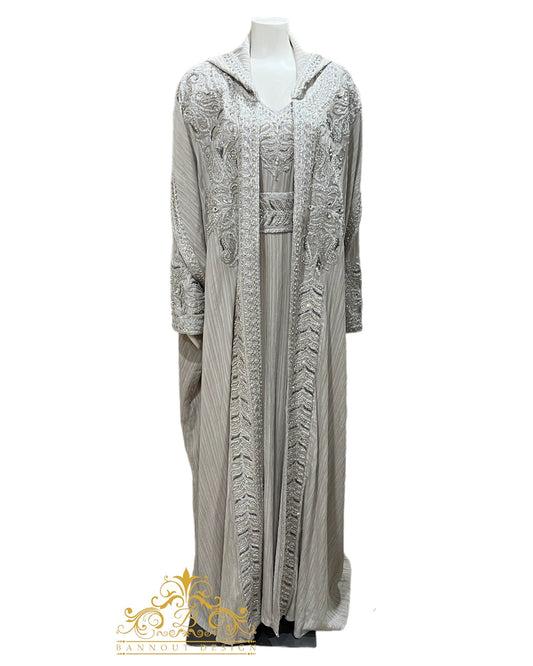 Embroidery Hooded Kaftan 3 Pcs. - Fancy Elegant and Chic Moraccon Beaded Embroidery Tatreez Kaftan Caftan For Muslim Women Wear Maxi Long Sleeve Dress Henna Eid Party Occasional Event