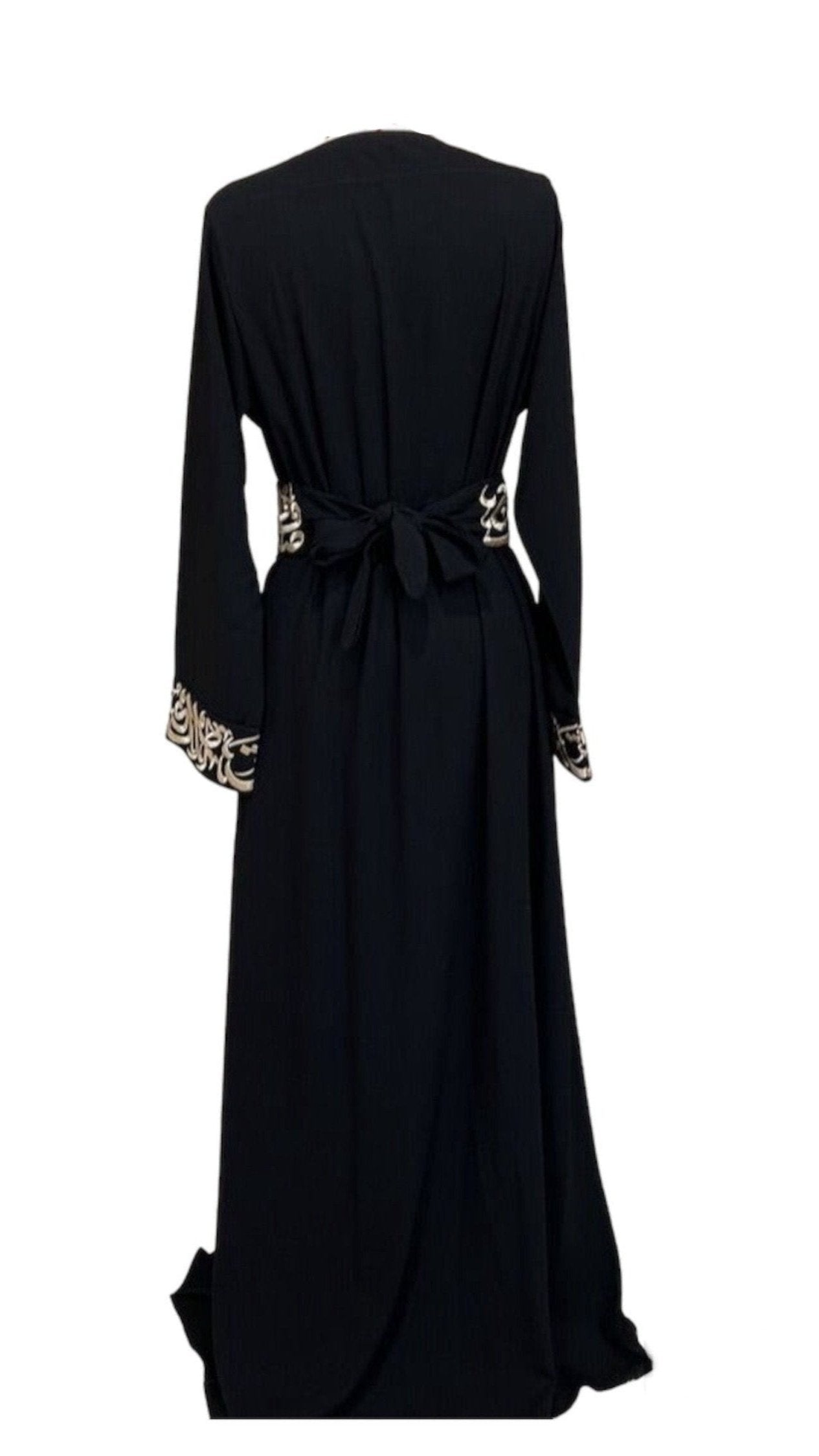 Embroidery Open Abaya Arabic Letters - Black & Gold Henna Party Occasional Eid Muslim Women