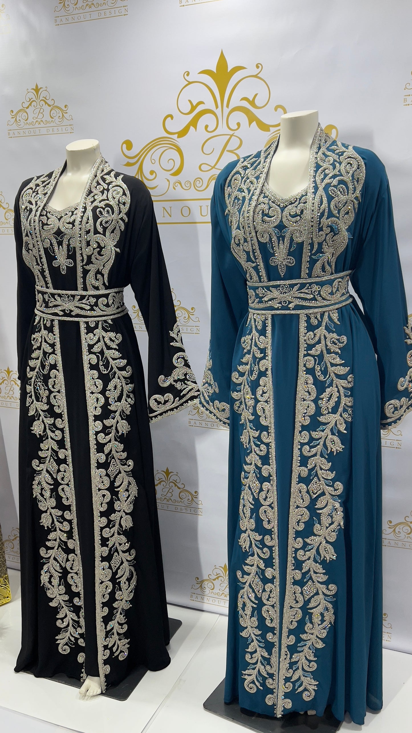 Fancy Kaftan Abaya 3 Pcs. Beads Embellished Black wedding party Dress