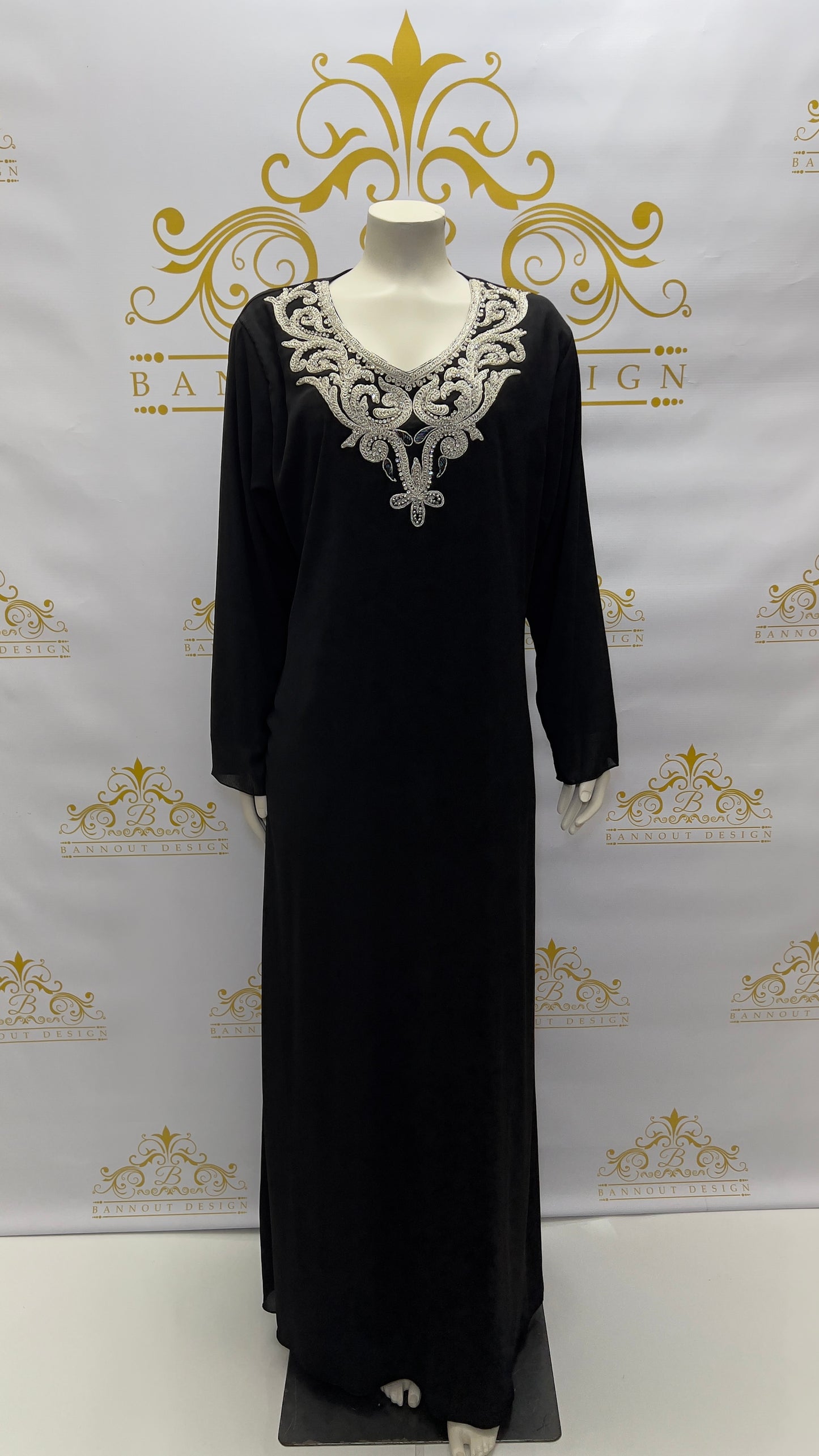 Fancy Kaftan Abaya 3 Pcs. Beads Embellished Black wedding party Dress