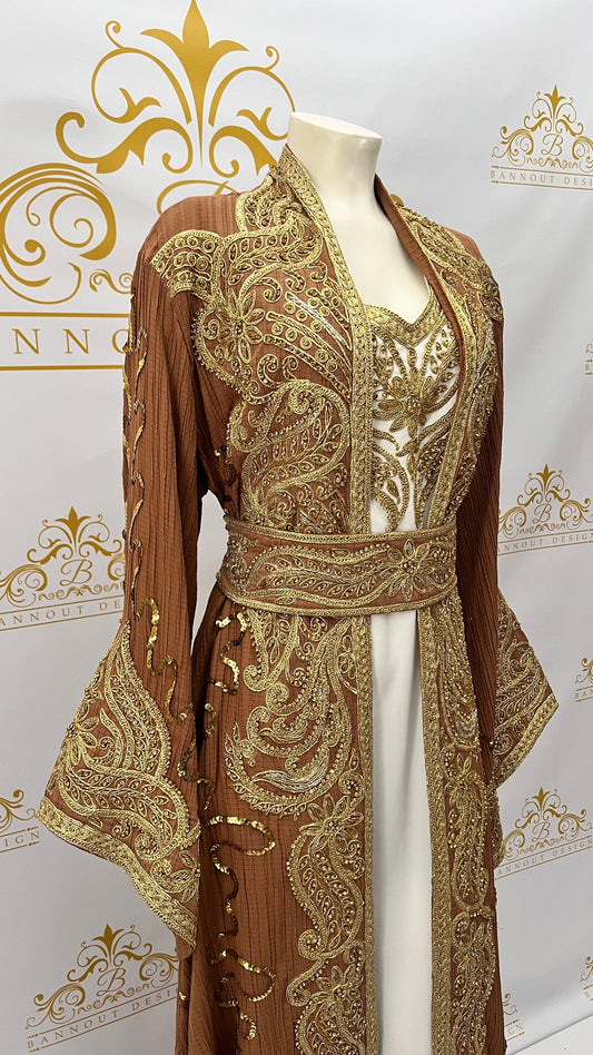 Fancy_Kaftan_Caftan_Abaya_Women_Dress_Party_Occasional_Embroidery_Beads_BROWN