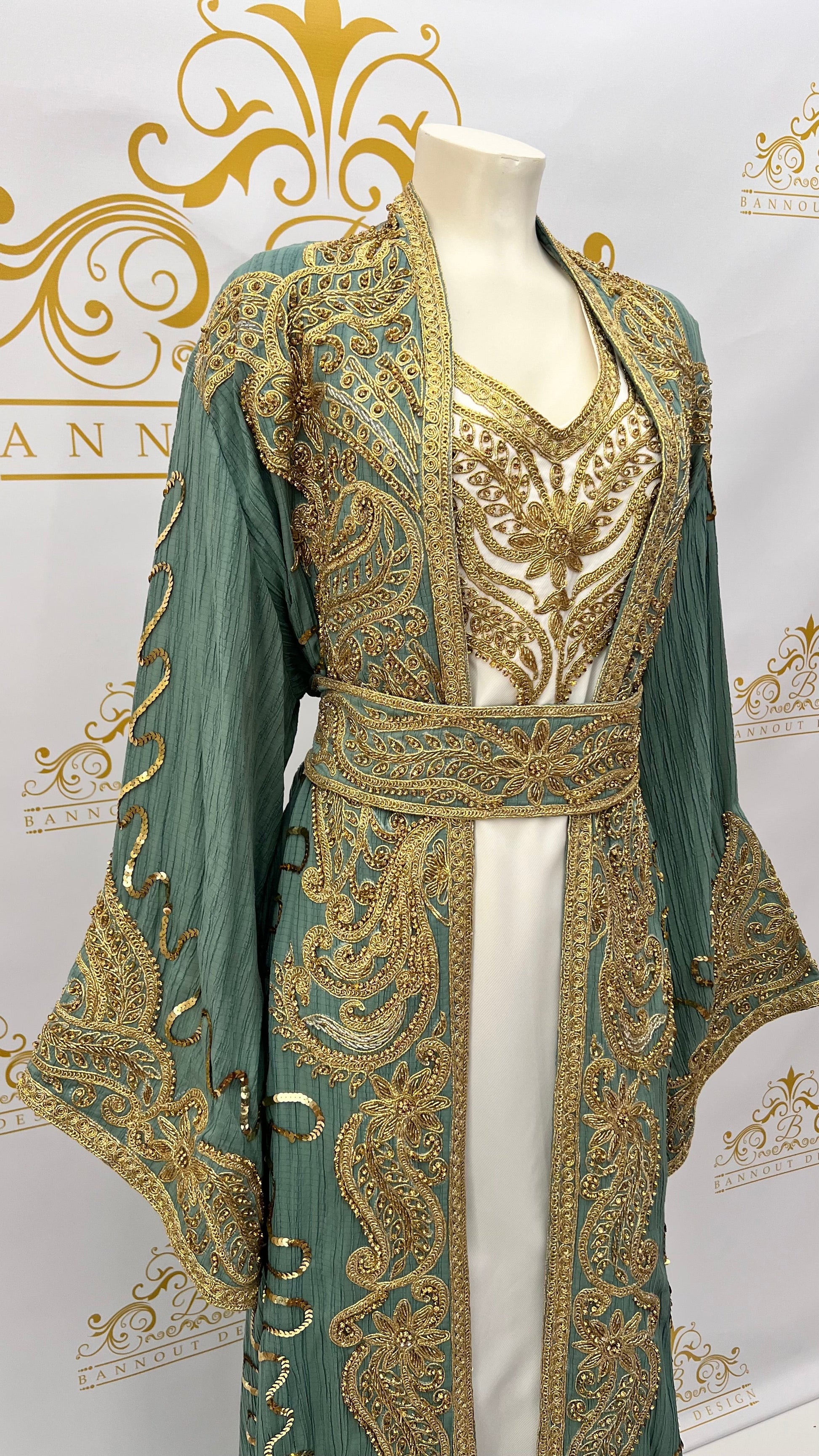Fancy_Kaftan_Caftan_Abaya_Women_Dress_Party_Occasional_Embroidery_Beads_green