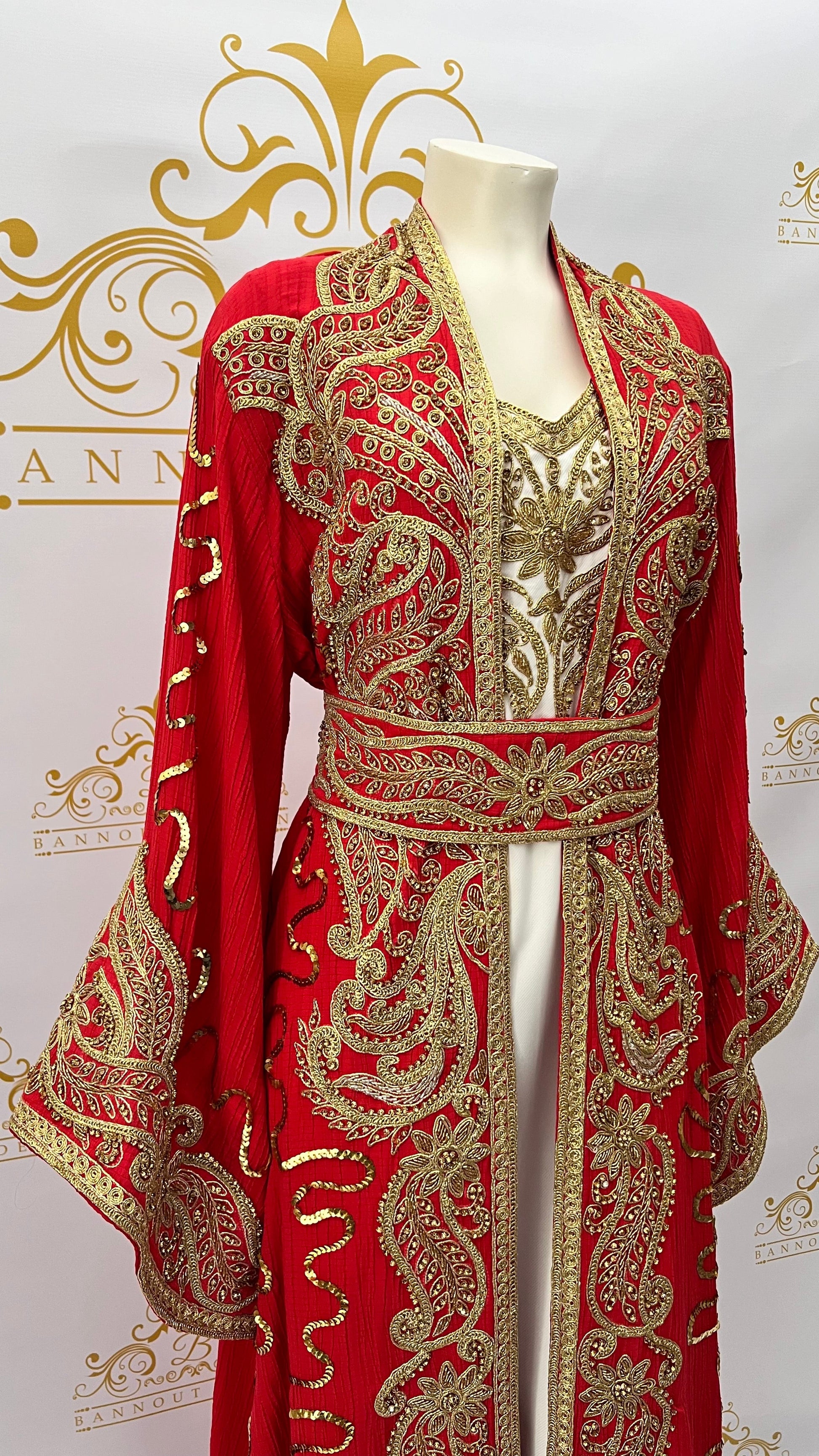Fancy_Kaftan_Caftan_Abaya_Women_Dress_Party_Occasional_Embroidery_Beads_RED_1