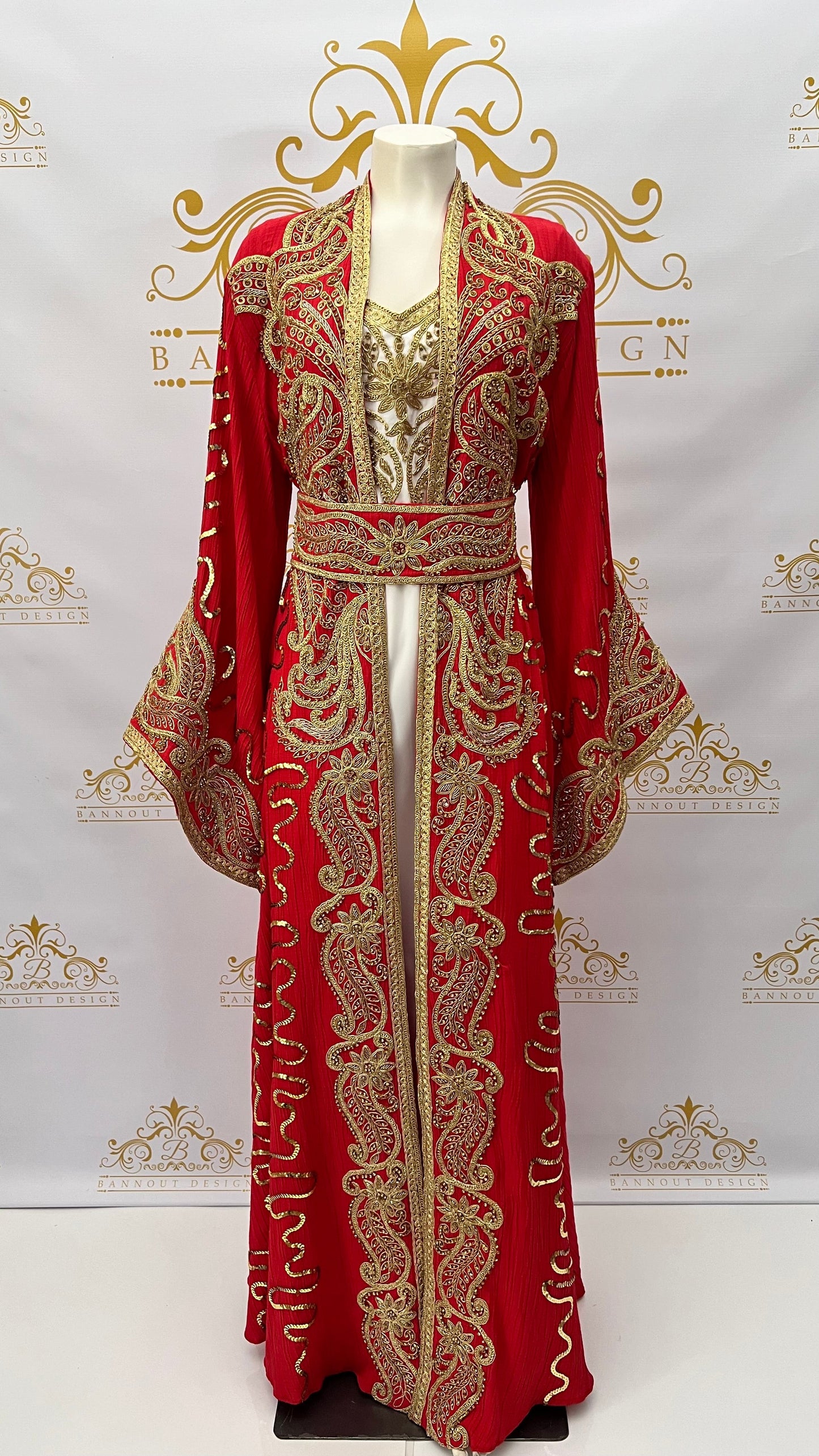 Fancy_Kaftan_Caftan_Abaya_Women_Dress_Party_Occasional_Embroidery_Beads_RED_1