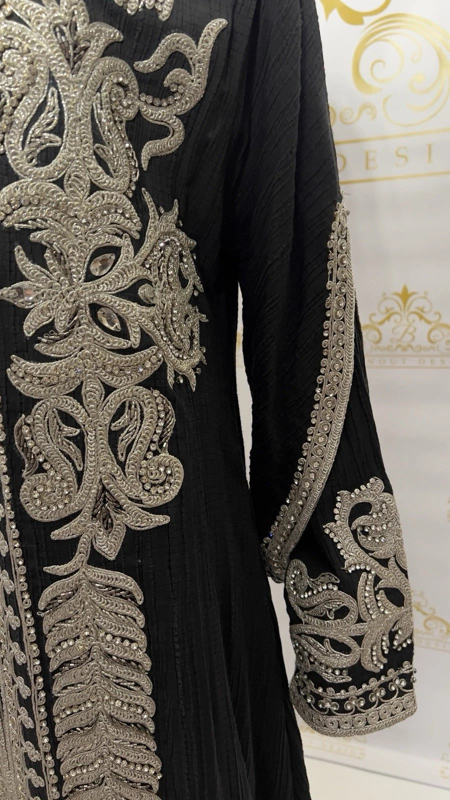 Hooded Butterfly Kaftan Dress Set 3 Pcs Long Dress Silver Beads & Embroidery Black Black / L Hooded Butterfly Kaftan Dress Set 3 Pcs Long Dress Silver Beads & Embroidery Black Black / L