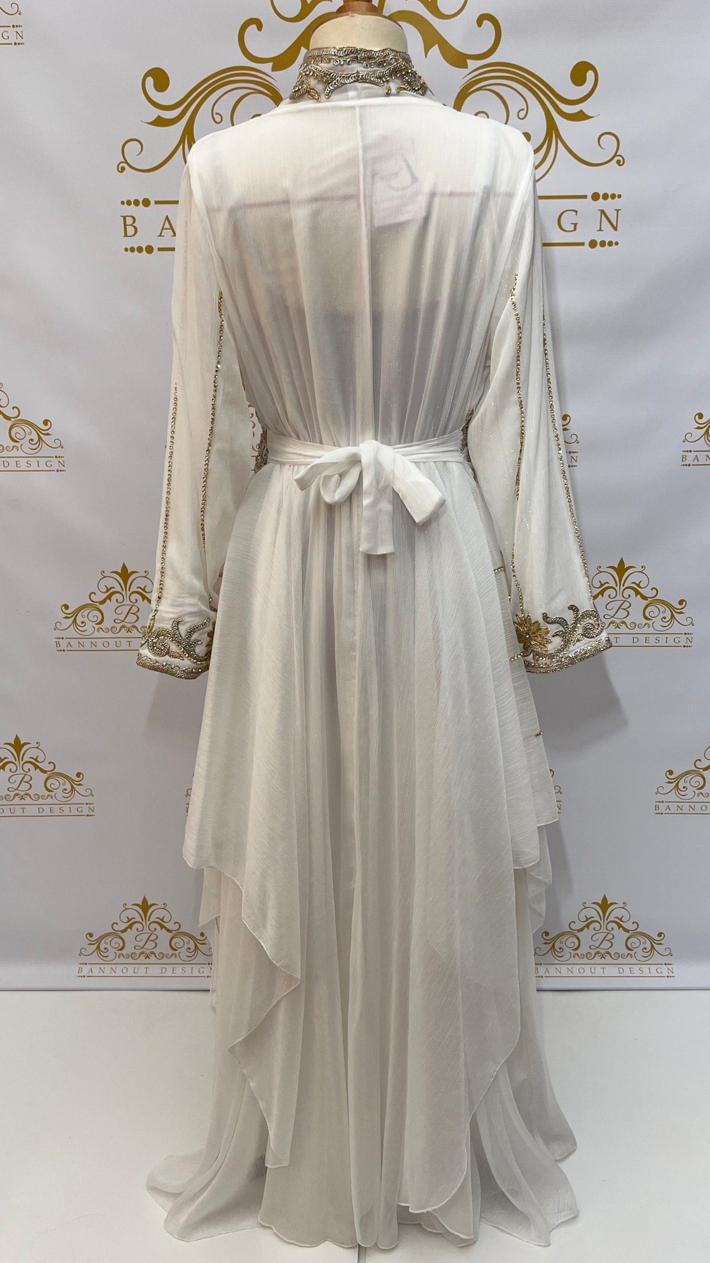 Fancy Layer Dress Silver Gold Embroidery & Beads WHTE