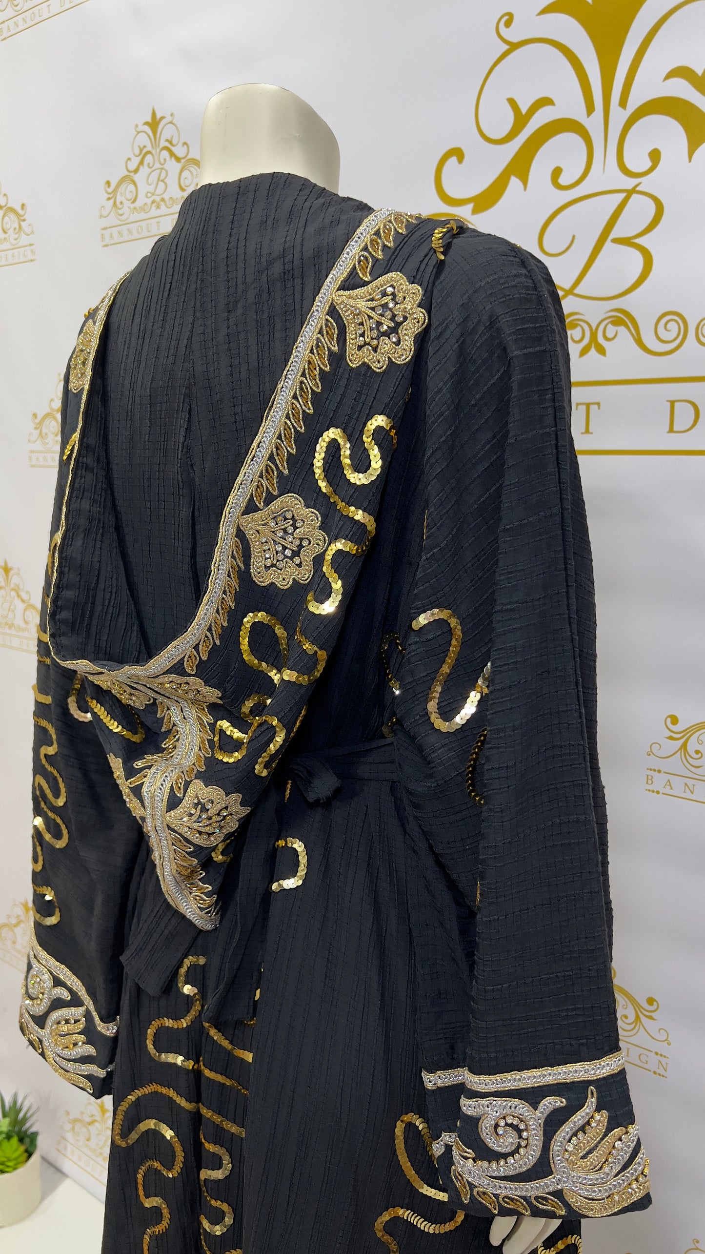 Hooded Embroidery Kaftan 3 Pcs. Long Sleeve Black & Gold