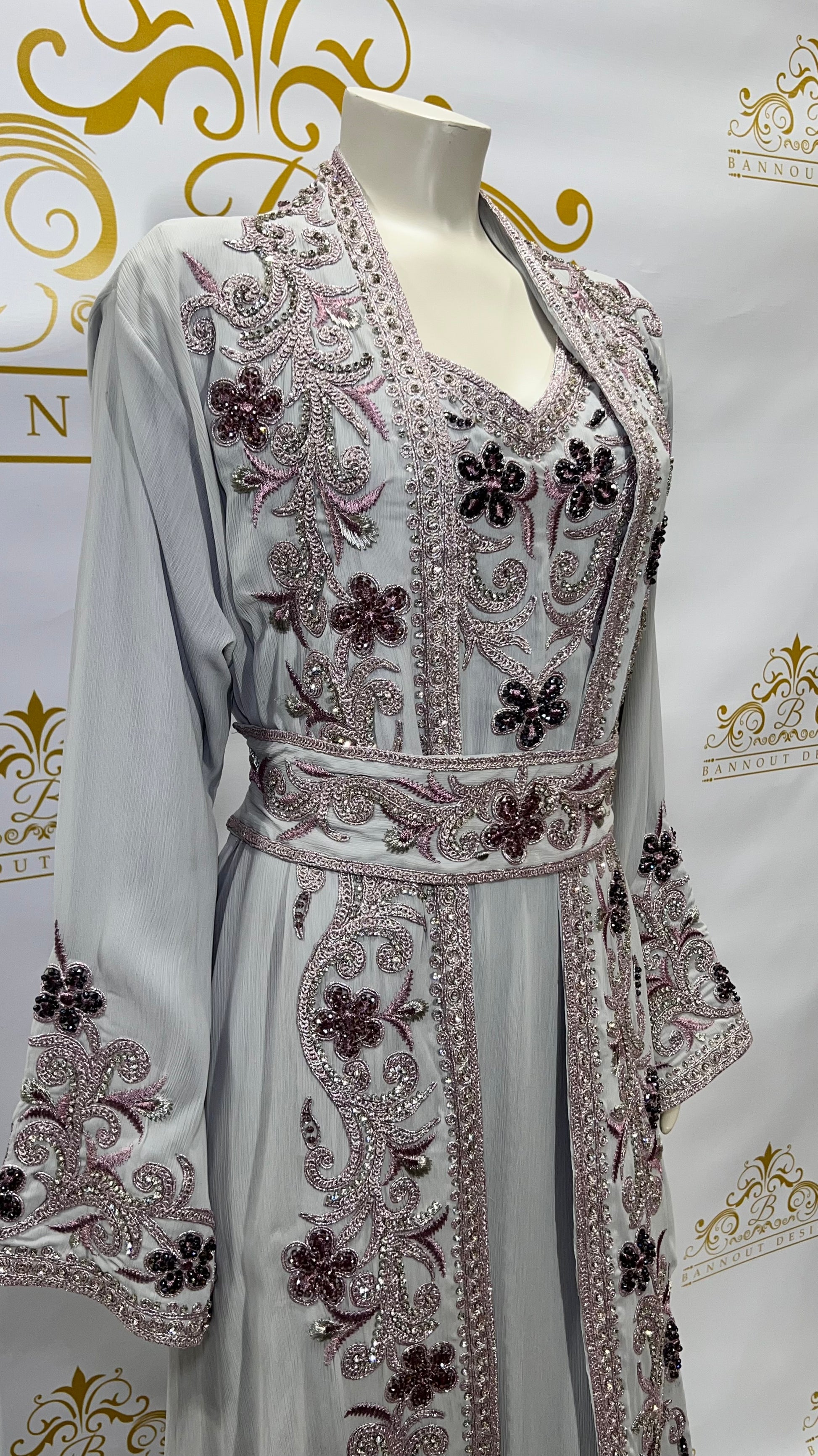 Kaftan_Abaya_3_Pcs._Embroidery_Colorful_Beads_Blue