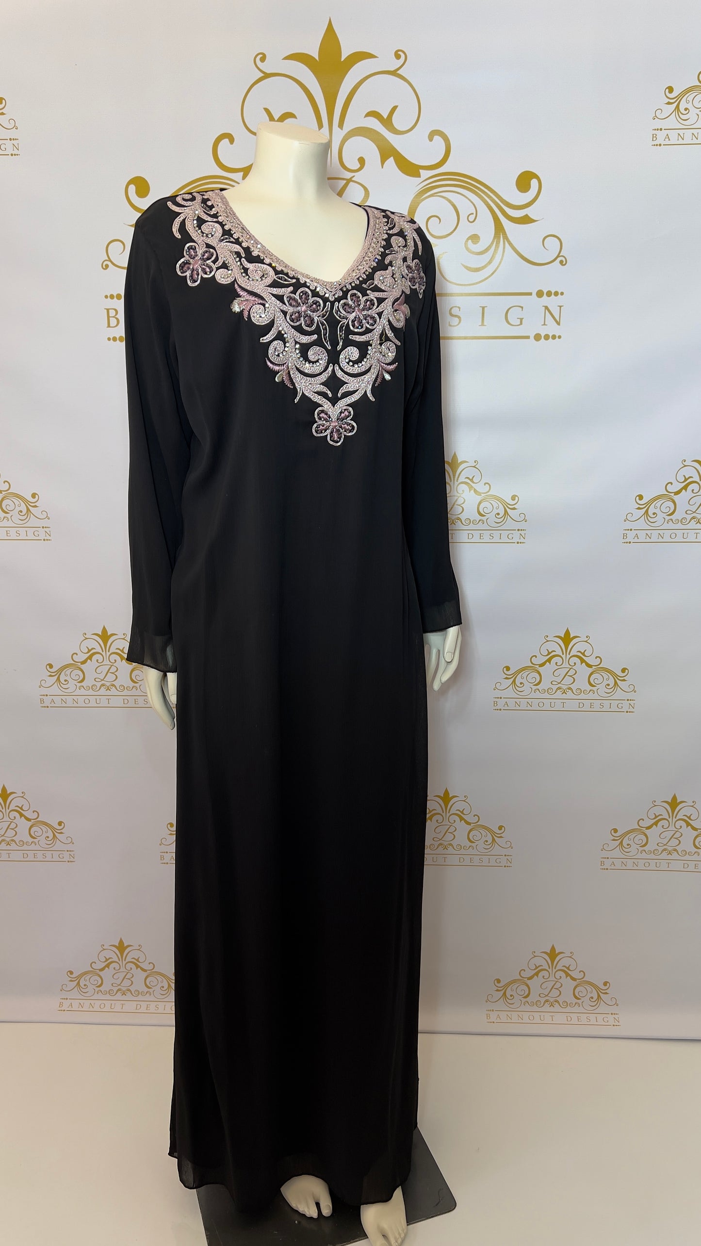 Kaftan Abaya 3 Pcs. Embroidery Colorful Beads Women's Caftan Black