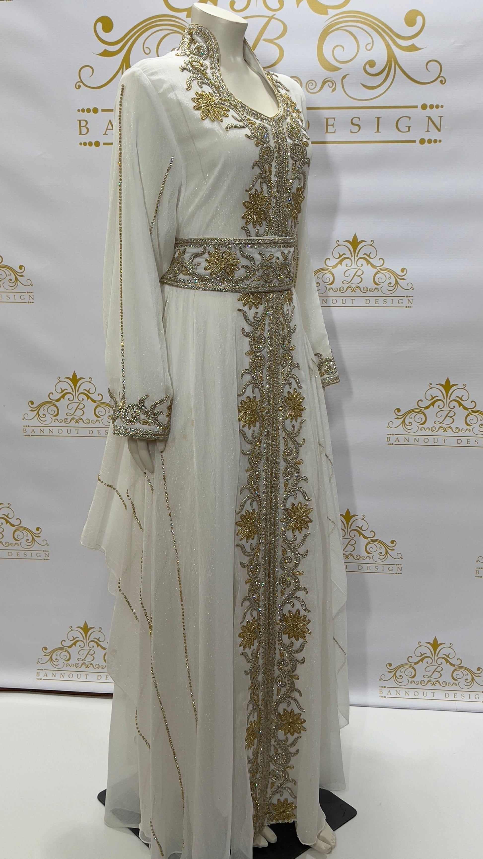 Layer Kaftan Dress Fancy Light White Maxi Long Sleeve
