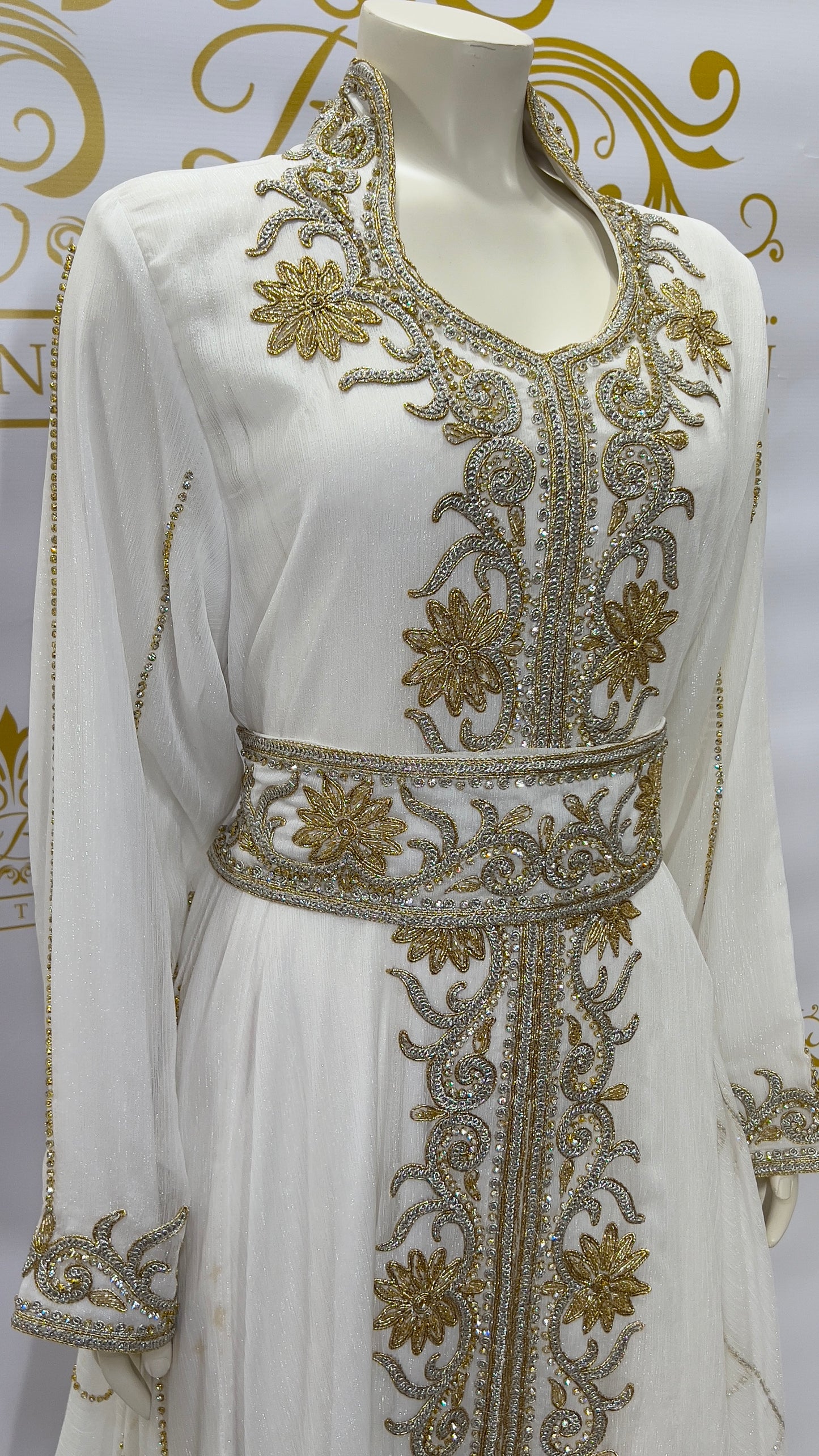 Layer Kaftan Dress Fancy Light White Maxi Long Sleeve