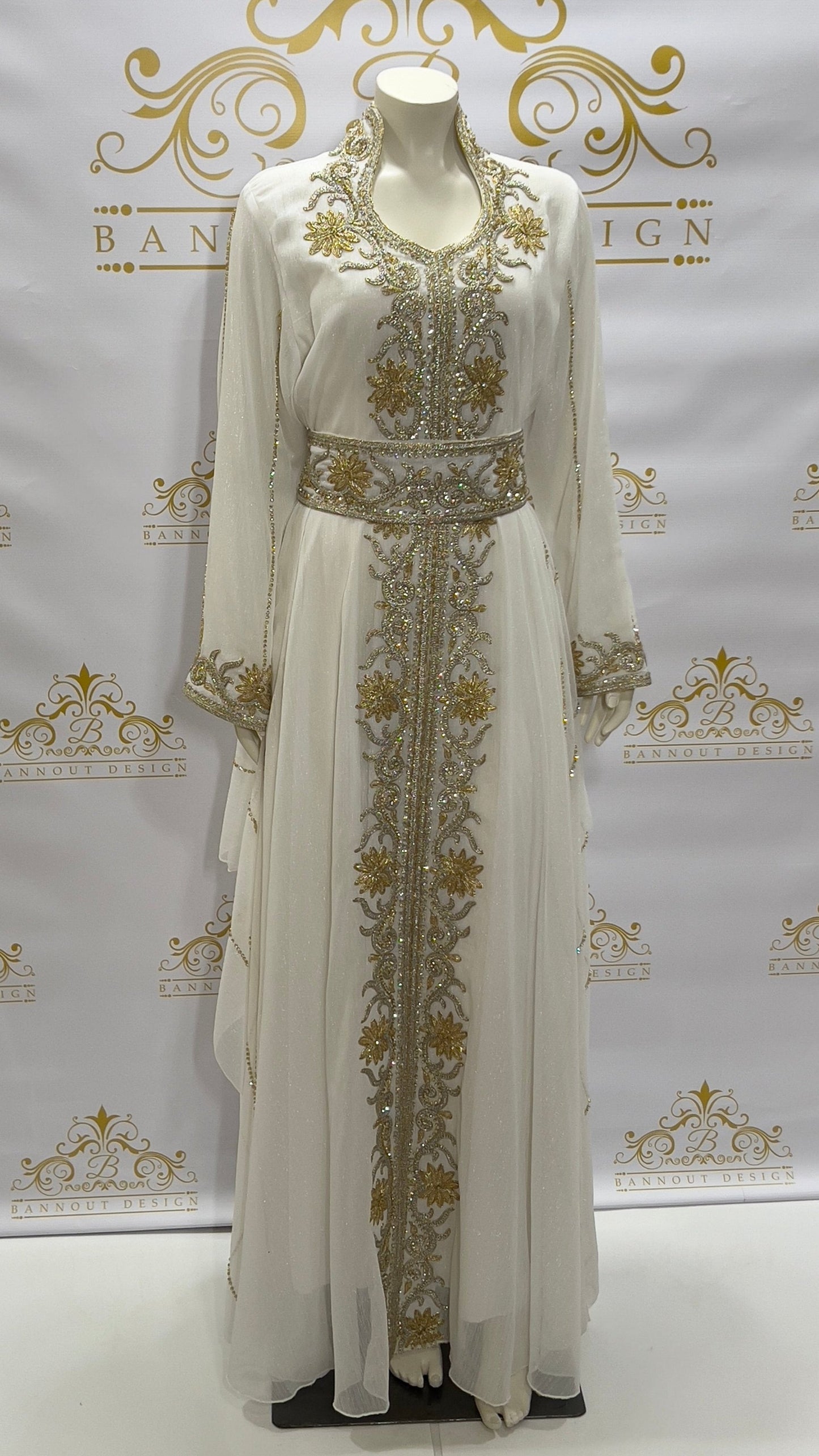 Layer Kaftan Dress Fancy Light White Maxi Long Sleeve White