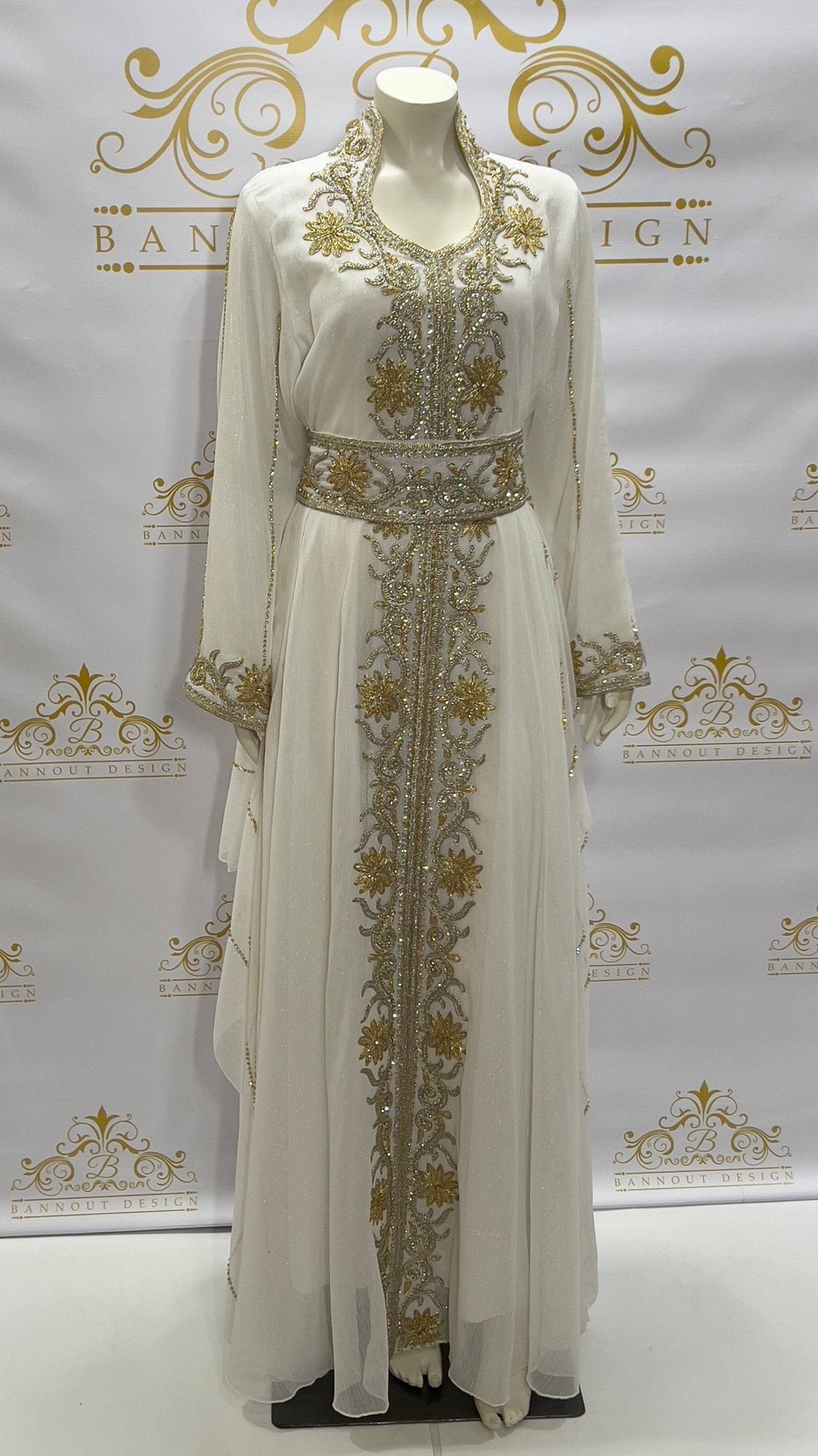 Layer Kaftan Dress Fancy Light White Maxi Long Sleeve White