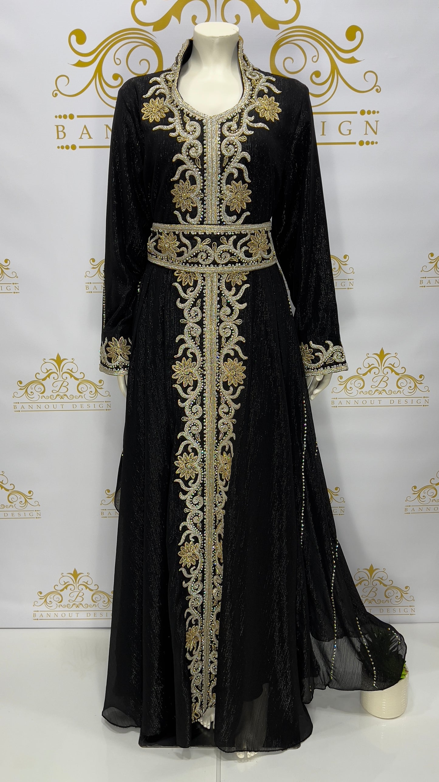 Layer Kaftan Dress Fancy Maxi Long Sleeve Black