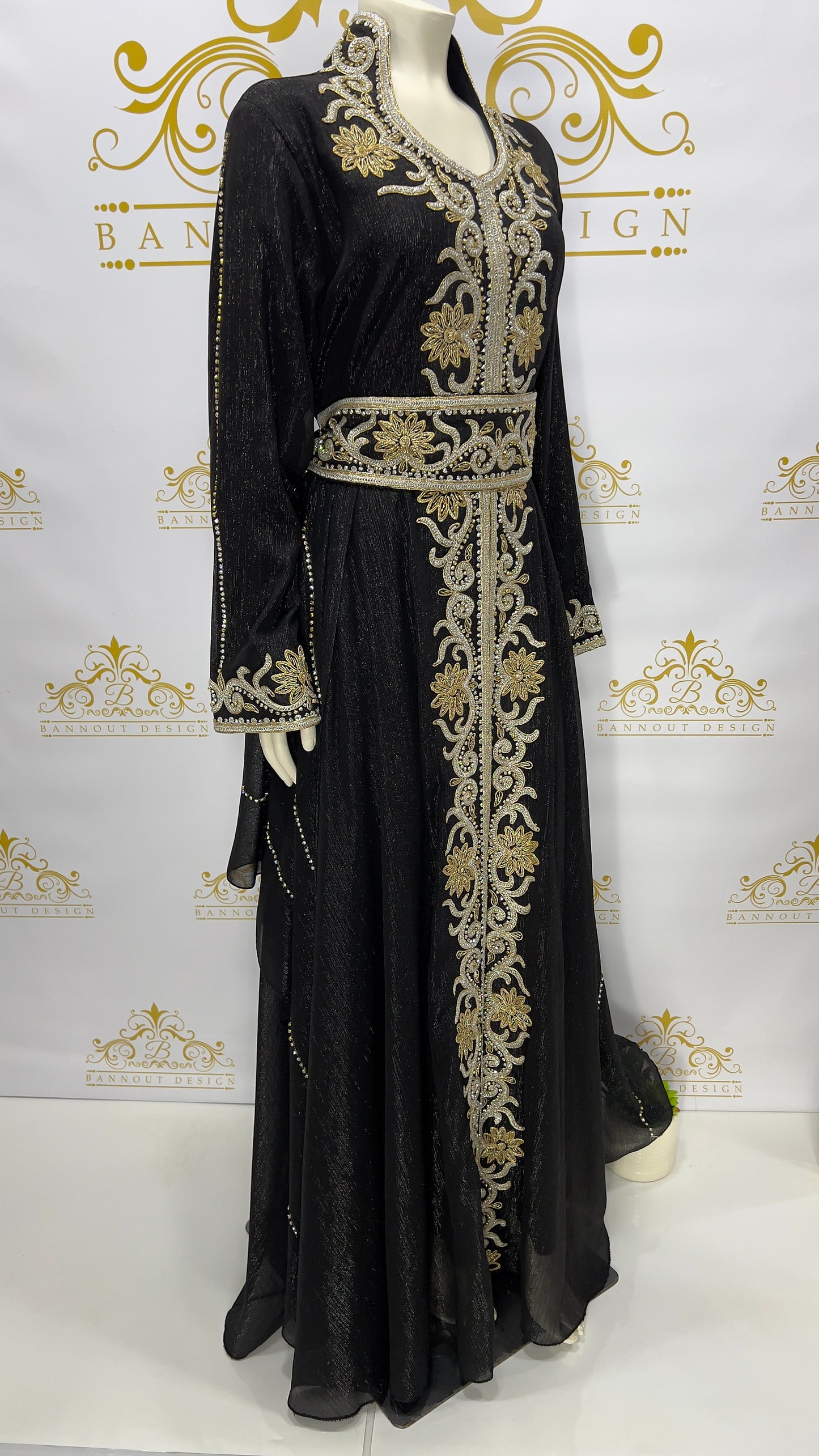 Layer Kaftan Women's Dress Fancy Maxi Long Sleeve Black