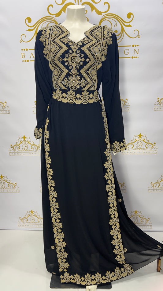 Palestinian Embroidery Thobe Dress with Rhinestones