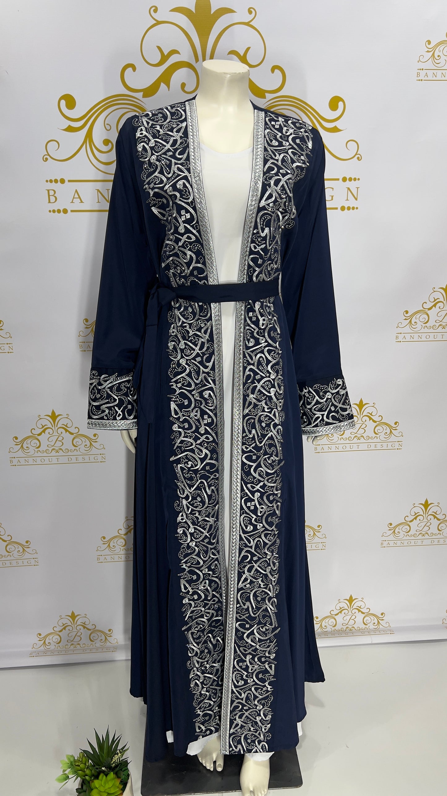Set 2 Pcs. Abaya Cardigan Embroidery Arabic Letters