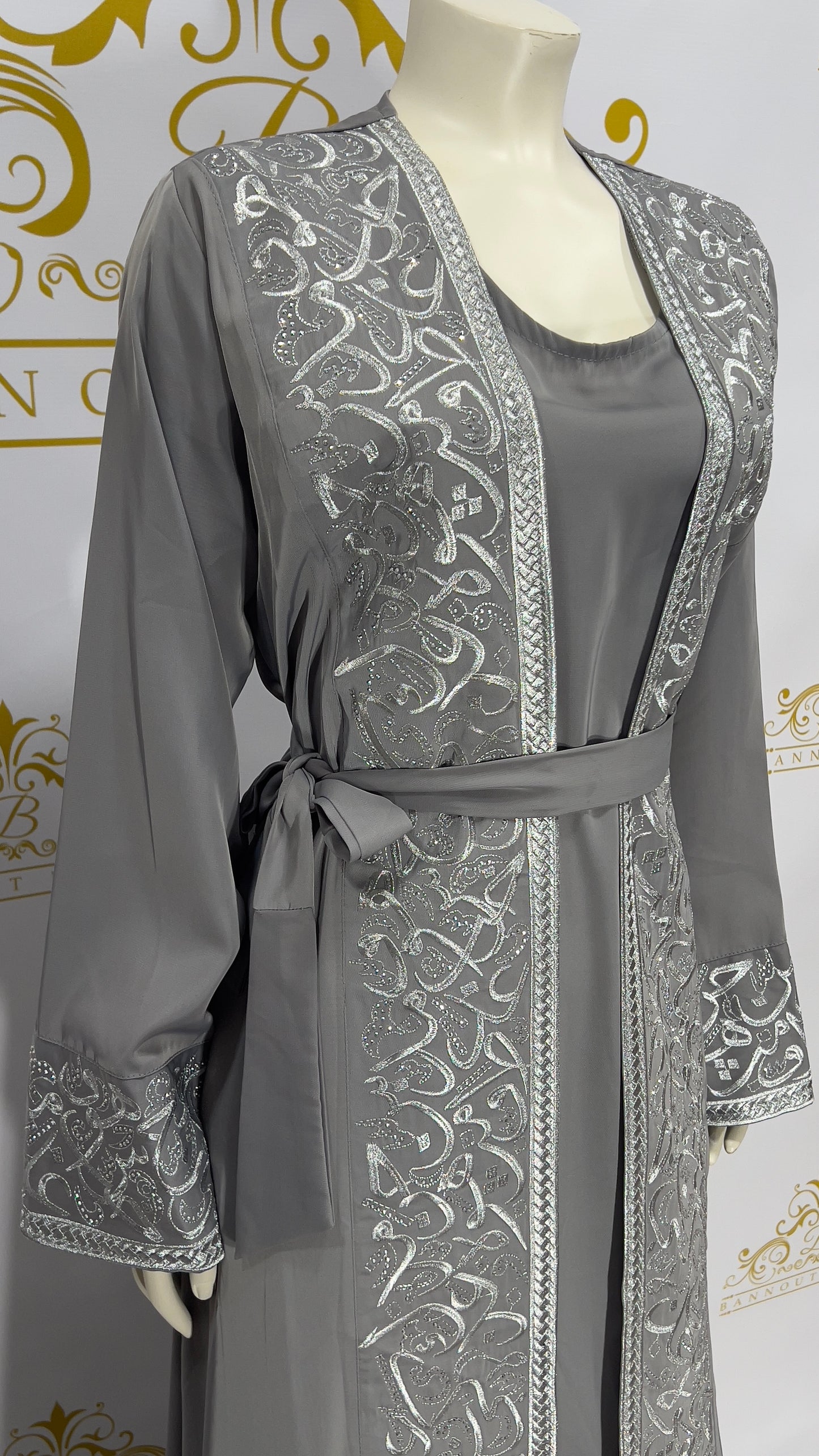 Set 2 Pcs. Abaya Cardigan Embroidery Arabic Letters