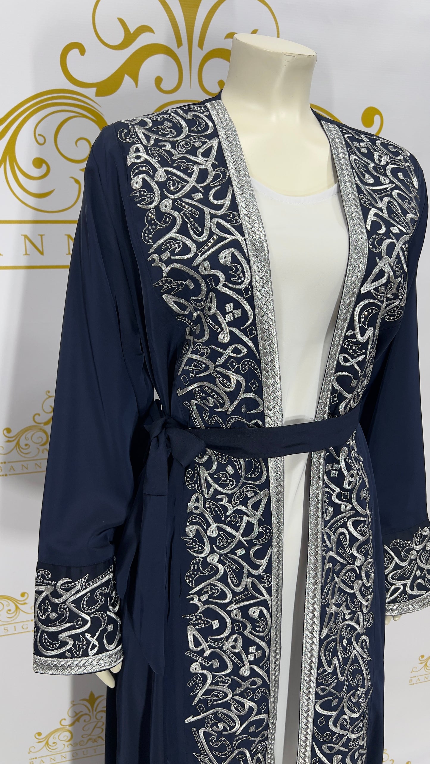 Set 2 Pcs. Abaya Cardigan Embroidery Arabic Letters