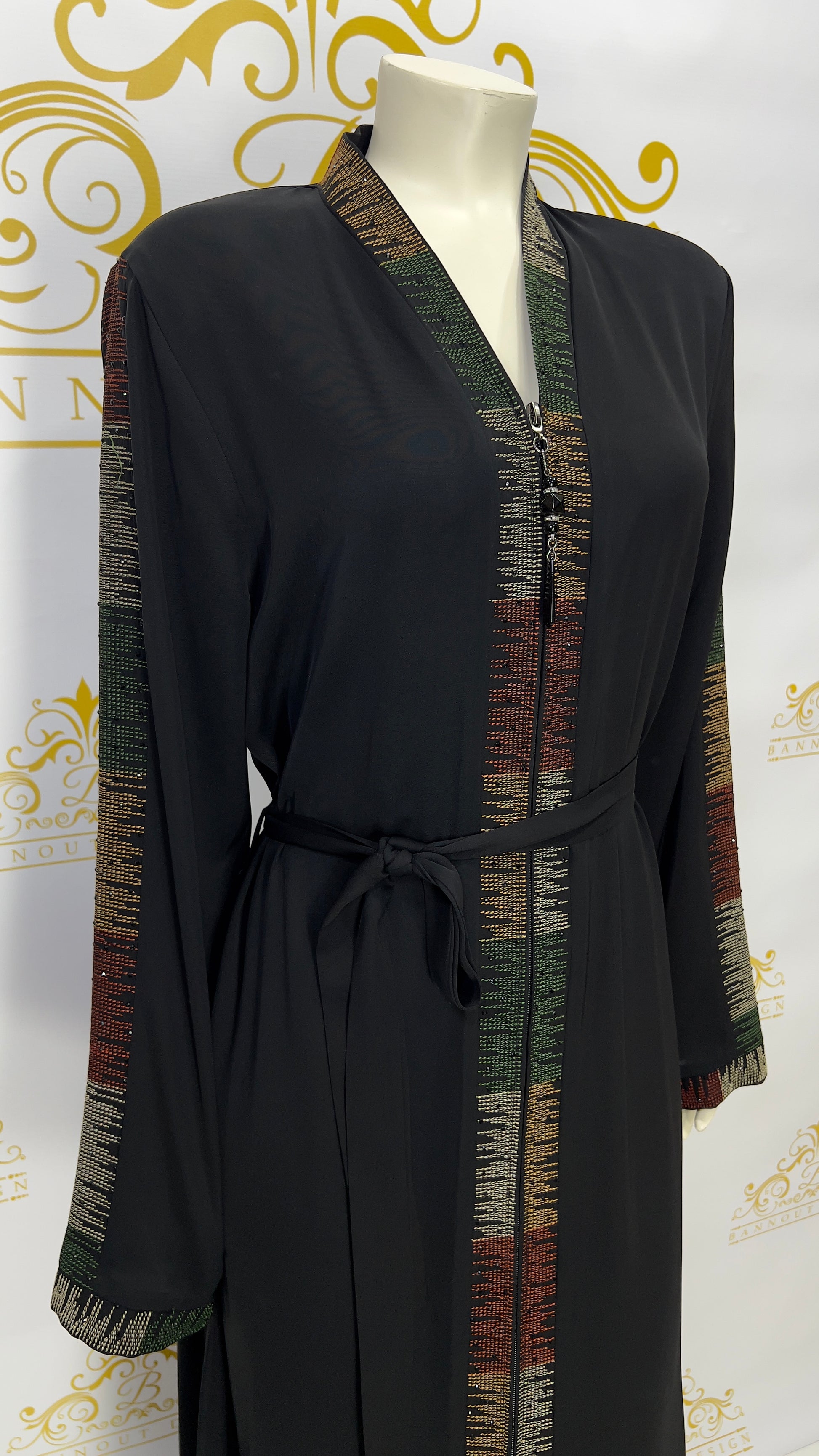 Zipper Abaya Colorful Embroidery Design For Muslim Women Maxi & Long Sleeve