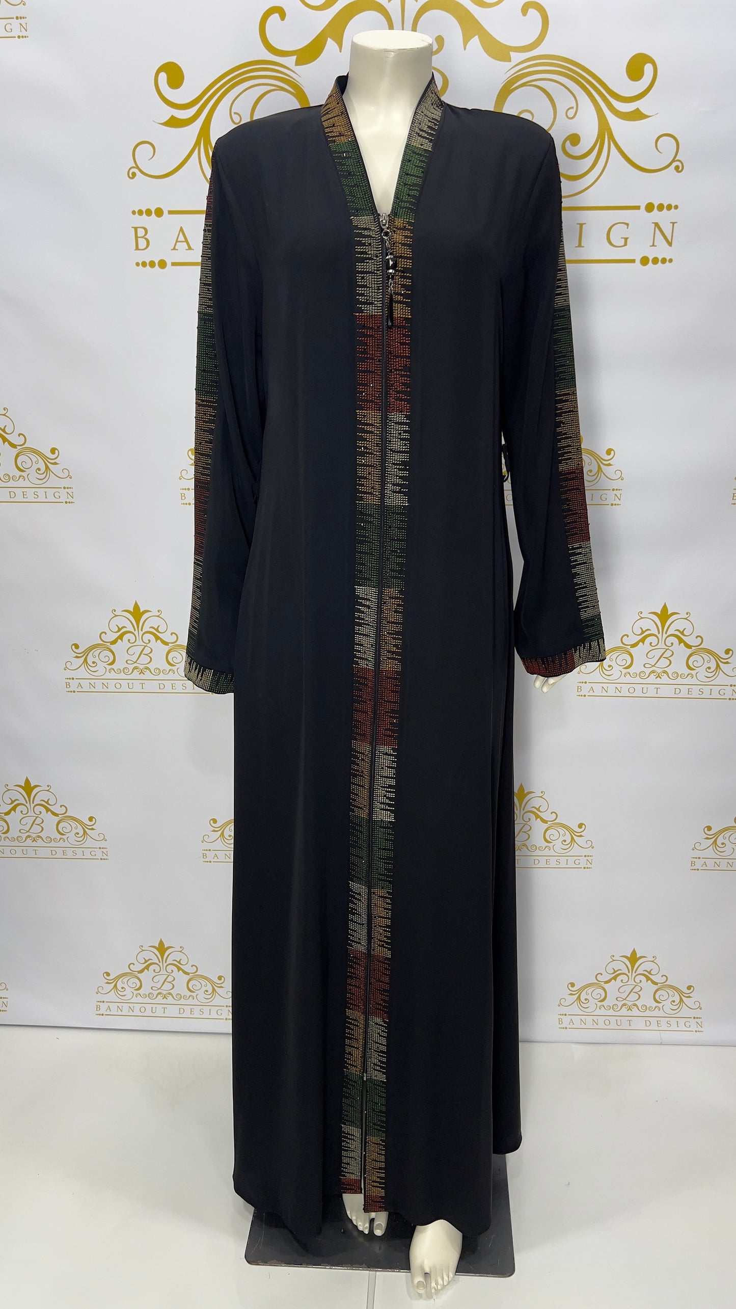 Zipper Abaya Colorful Embroidery Design For Muslim Women Maxi & Long Sleeve