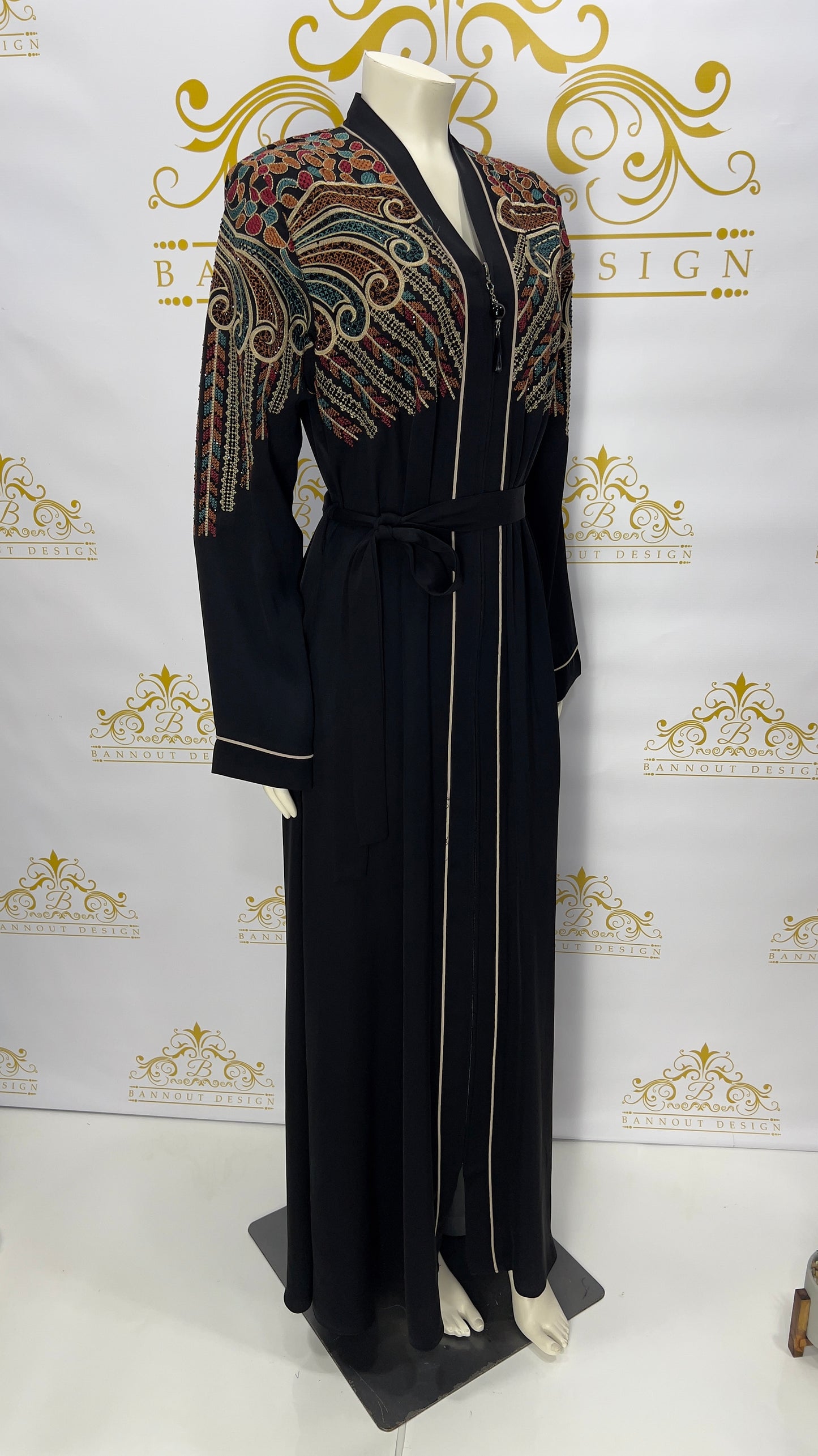 Zipper Abaya Peacock Colorful Embroidery Design For Women
