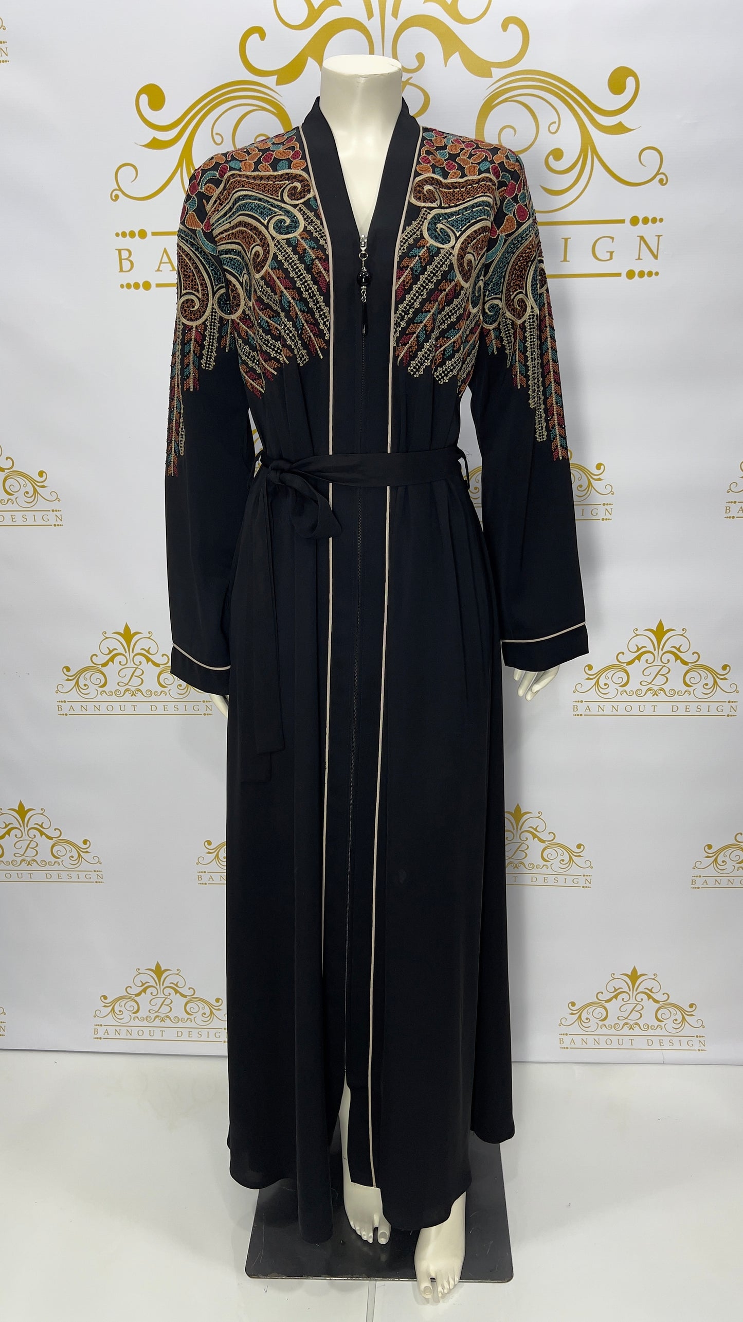 Zipper Abaya Peacock Colorful Embroidery Design For Women