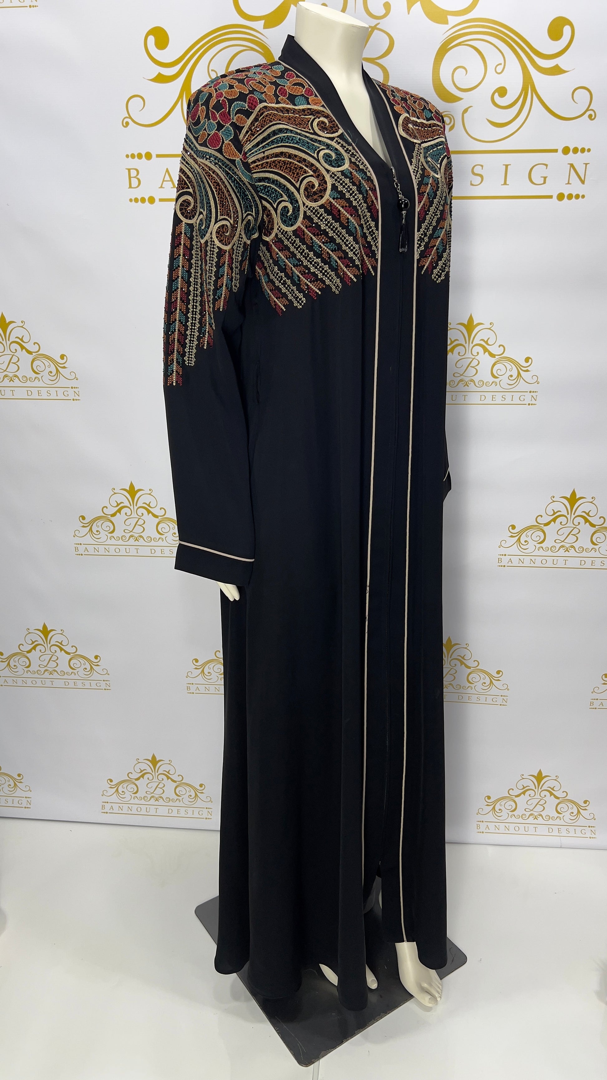 Zipper Abaya Peacock Colorful Embroidery Design For Women