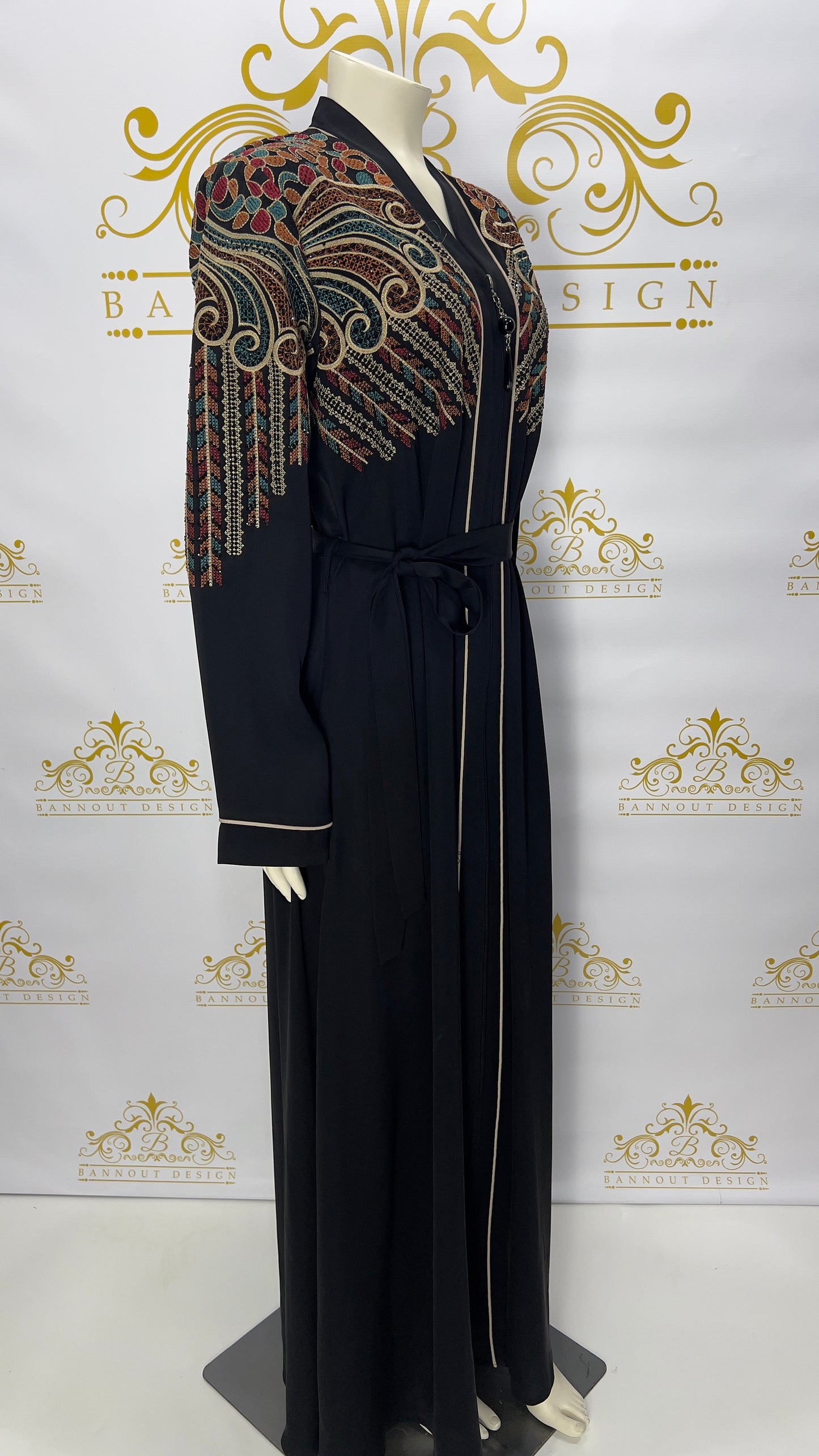 Zipper Abaya Peacock Colorful Embroidery Design For Women
