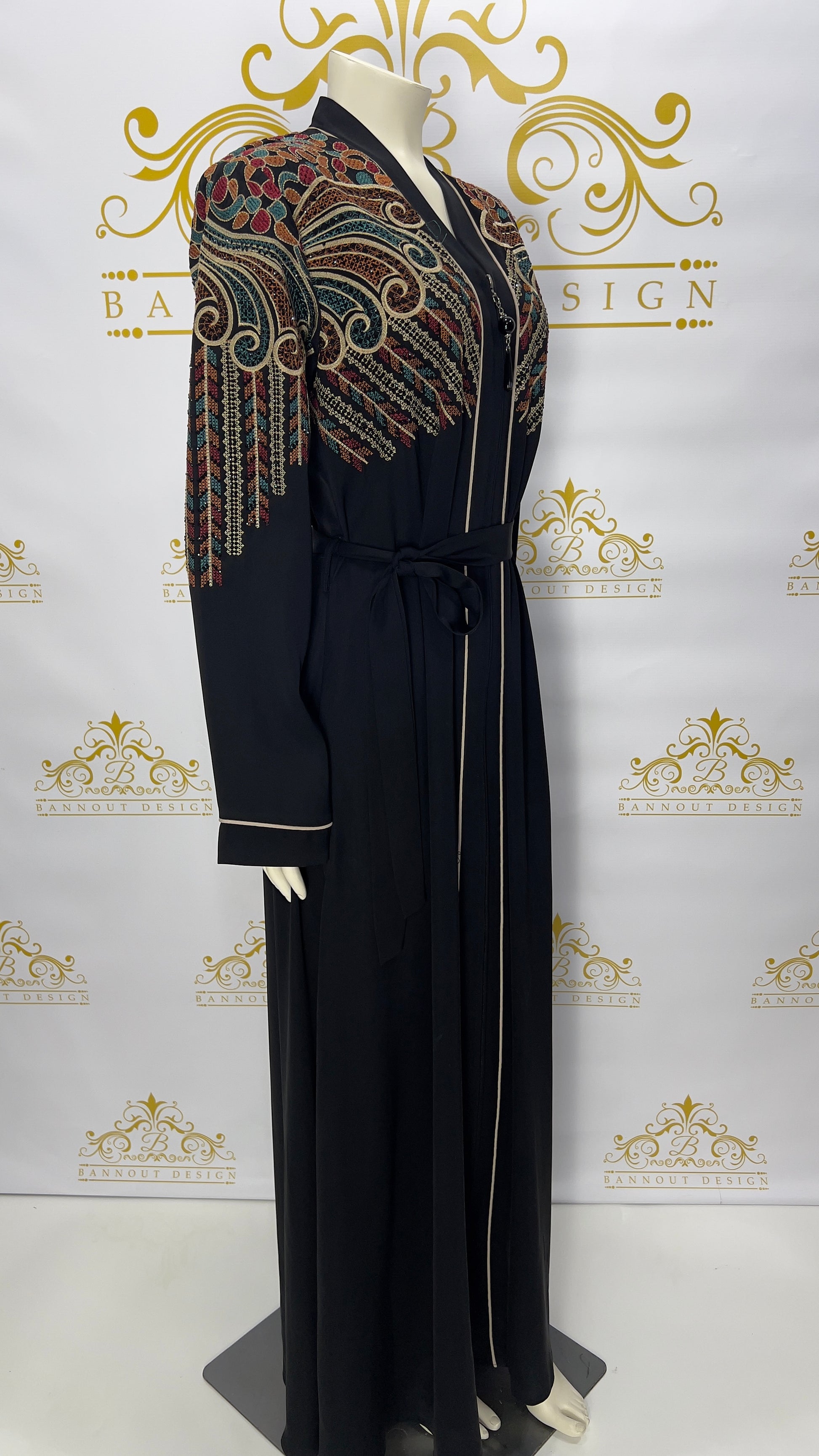 Zipper Abaya Peacock Colorful Embroidery Design For Women