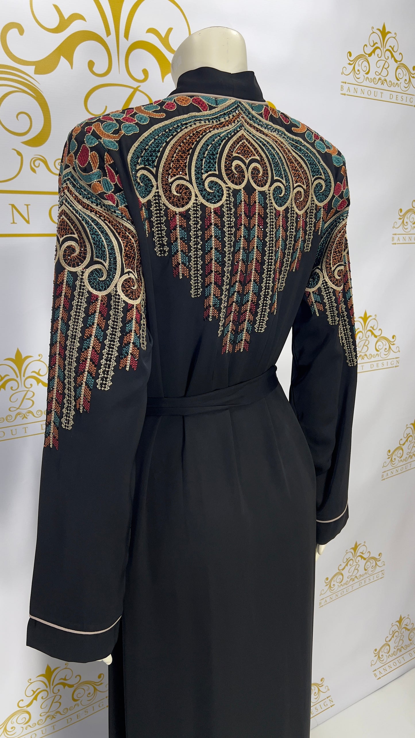 Zipper Abaya Peacock Colorful Embroidery Design For Women