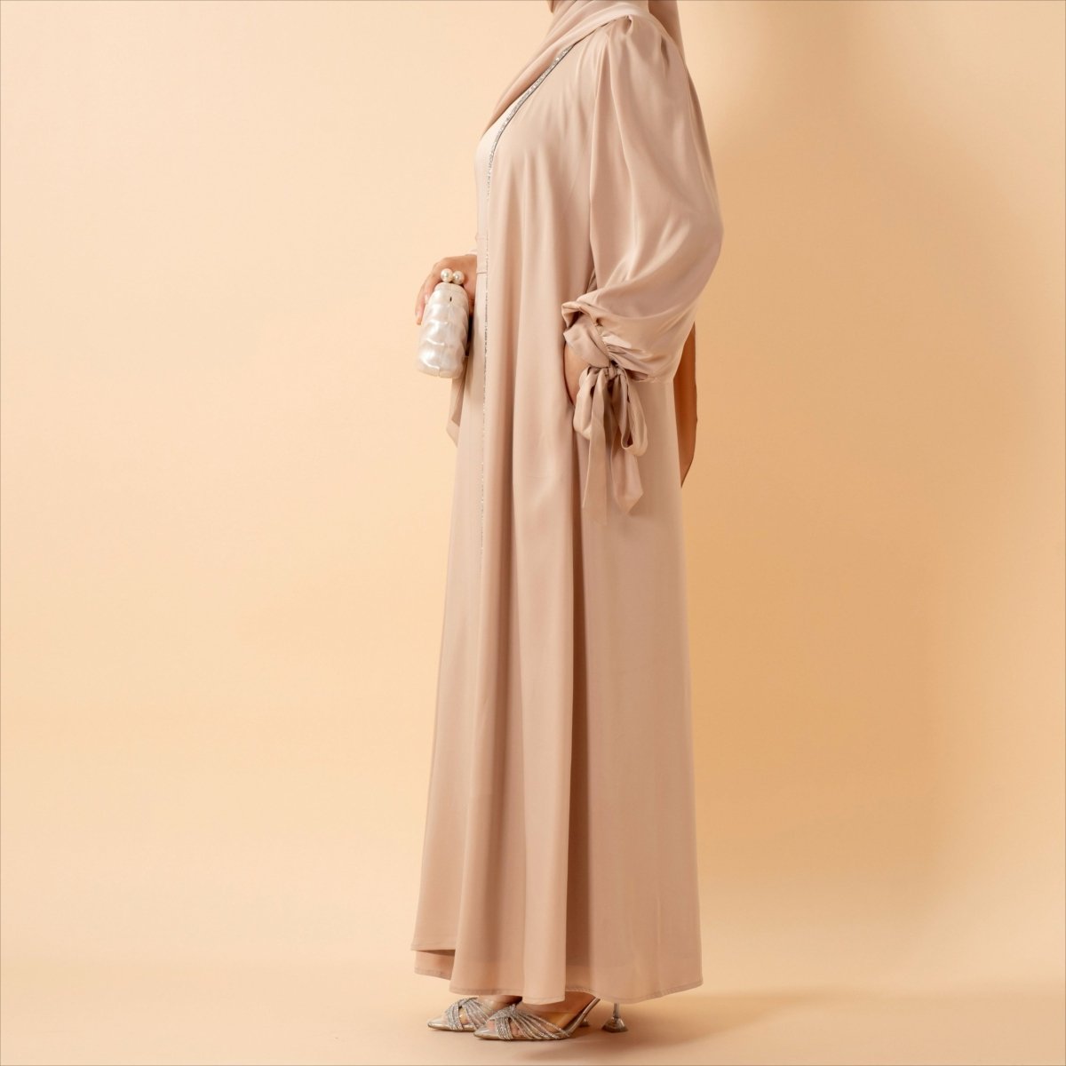 Bow Tie Sleeve Abaya Set With Long-sleeve Inner Dress (MOA026)