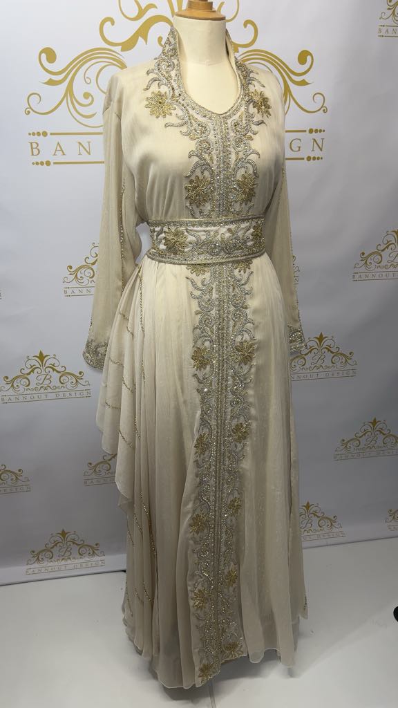 Fancy Layer Kaftan Dress Embellished Embroidery & Rhinestone