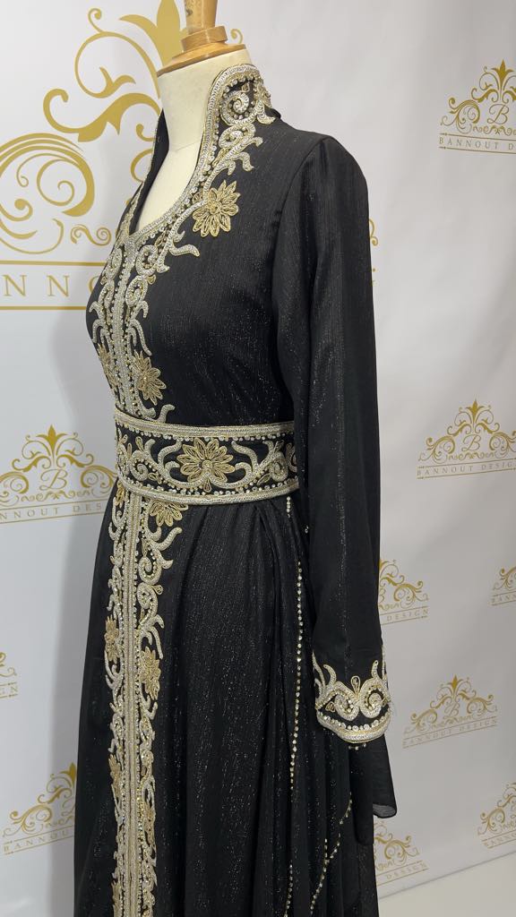Fancy Layer Kaftan Dress Embellished Embroidery & Rhinestone