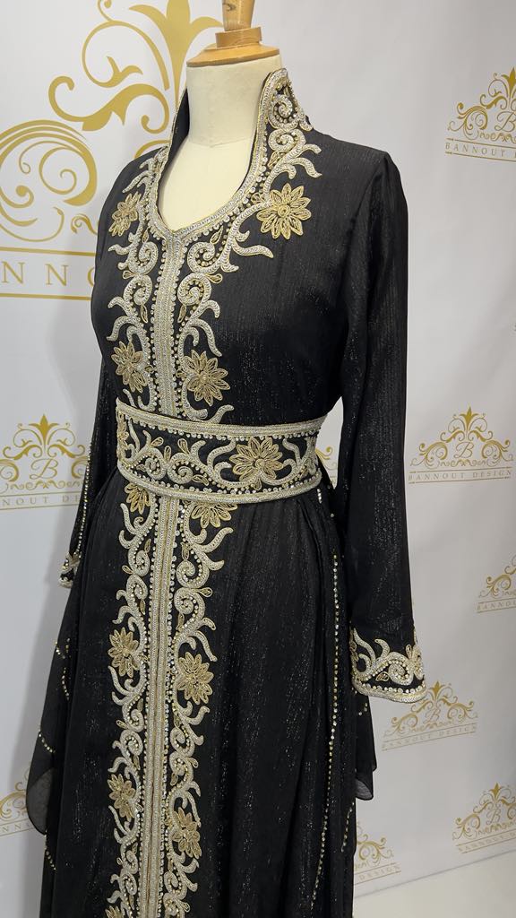 Fancy Layer Kaftan Dress Embellished Embroidery & Rhinestone